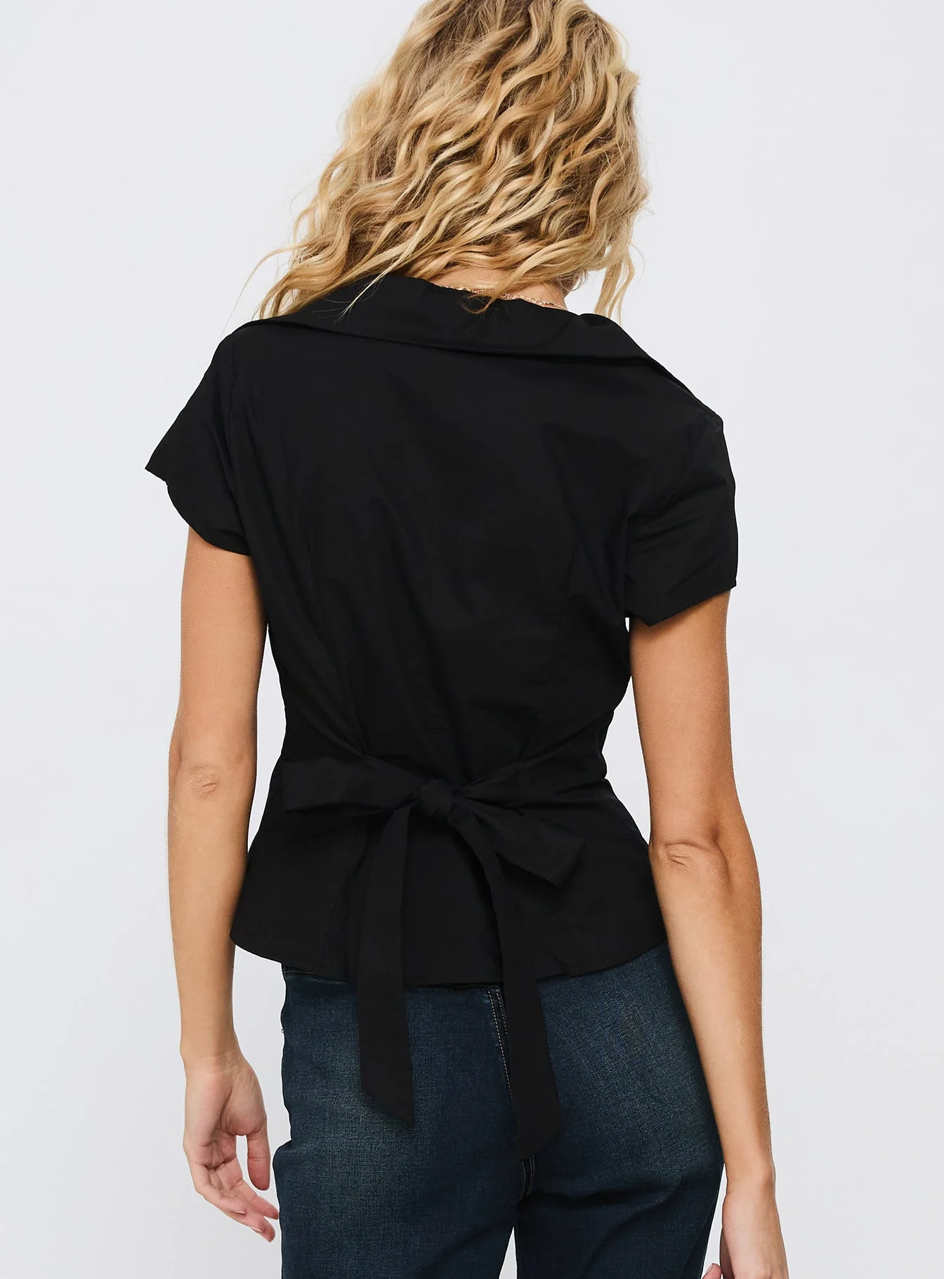 Akiyo Button Up Blouse Top Black - Image 4