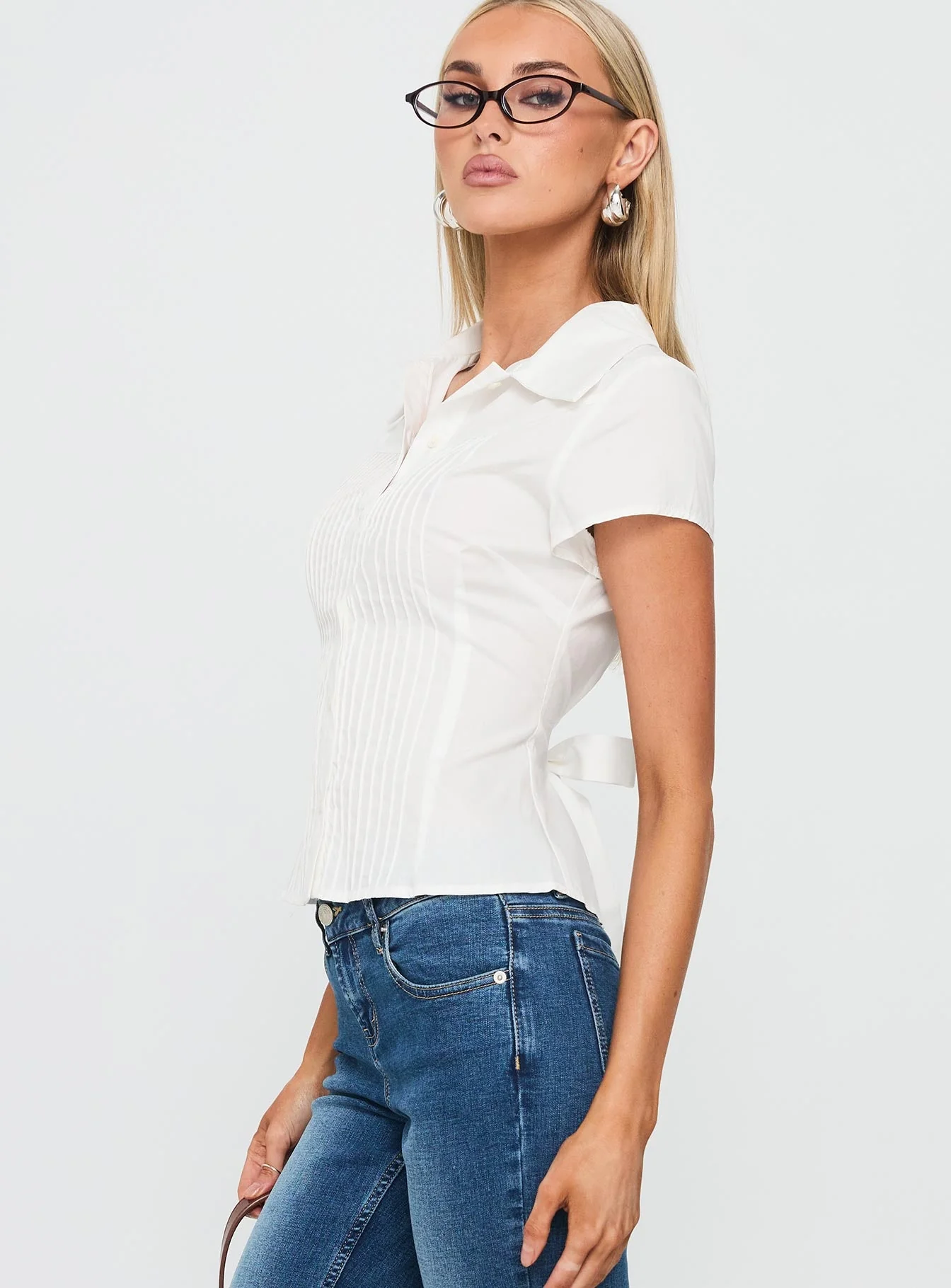 Akiyo Button Up Blouse Top White - Image 4