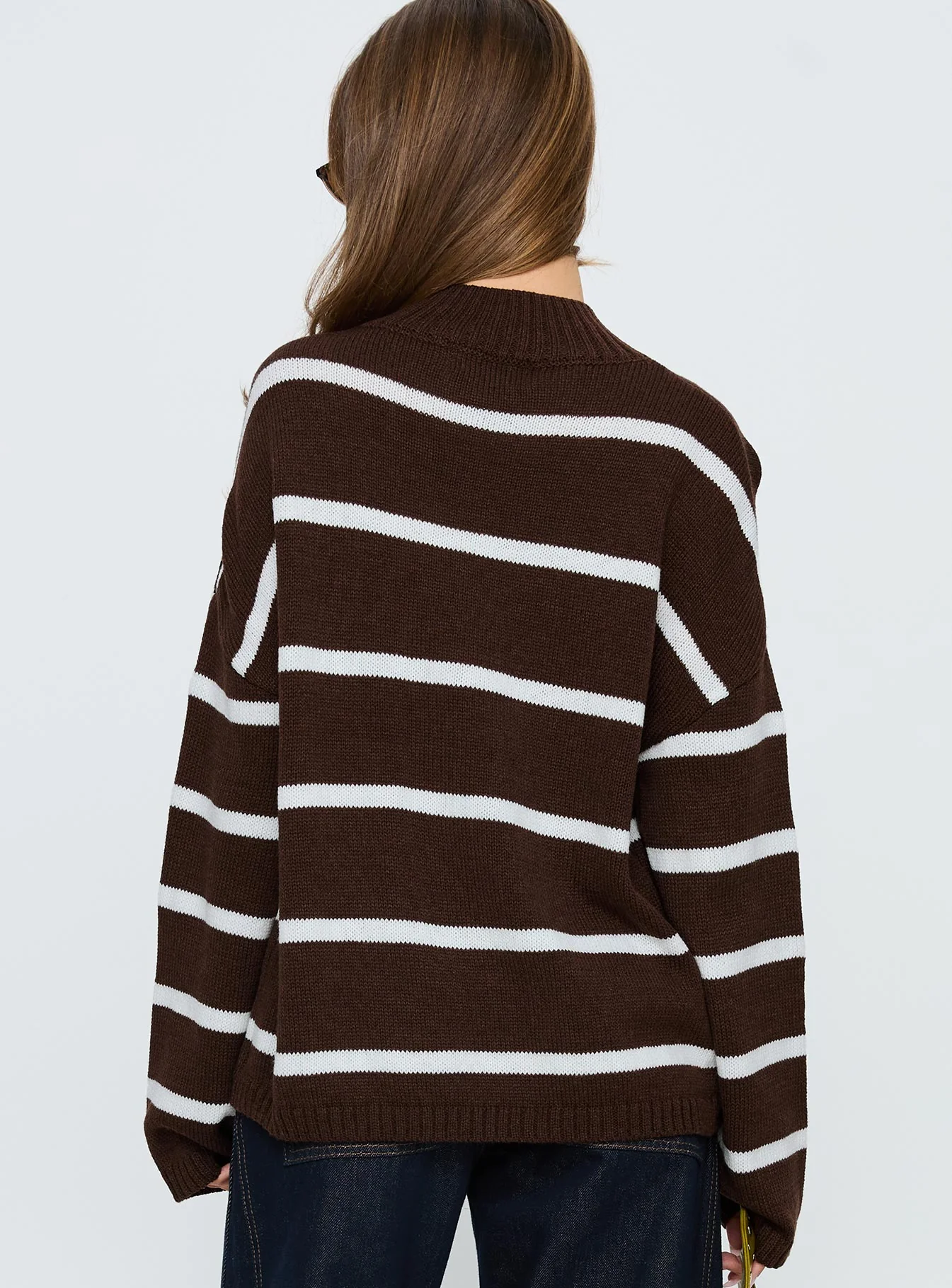 Alara Mock Neck Knit Sweater Brown Stripe - Image 4