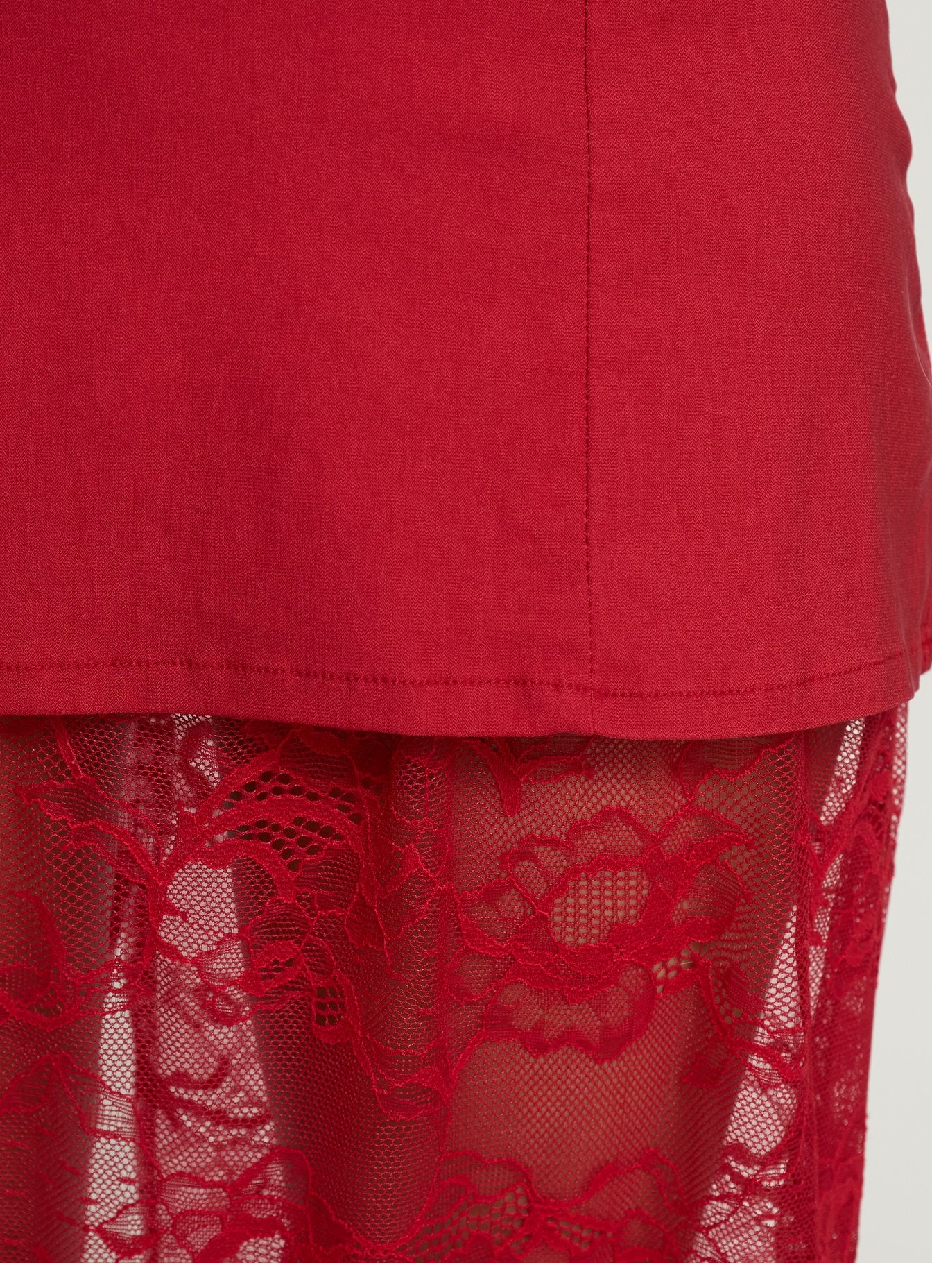 Aleda Sheer Lace Detail Strapless Maxi Dress Red - Image 6