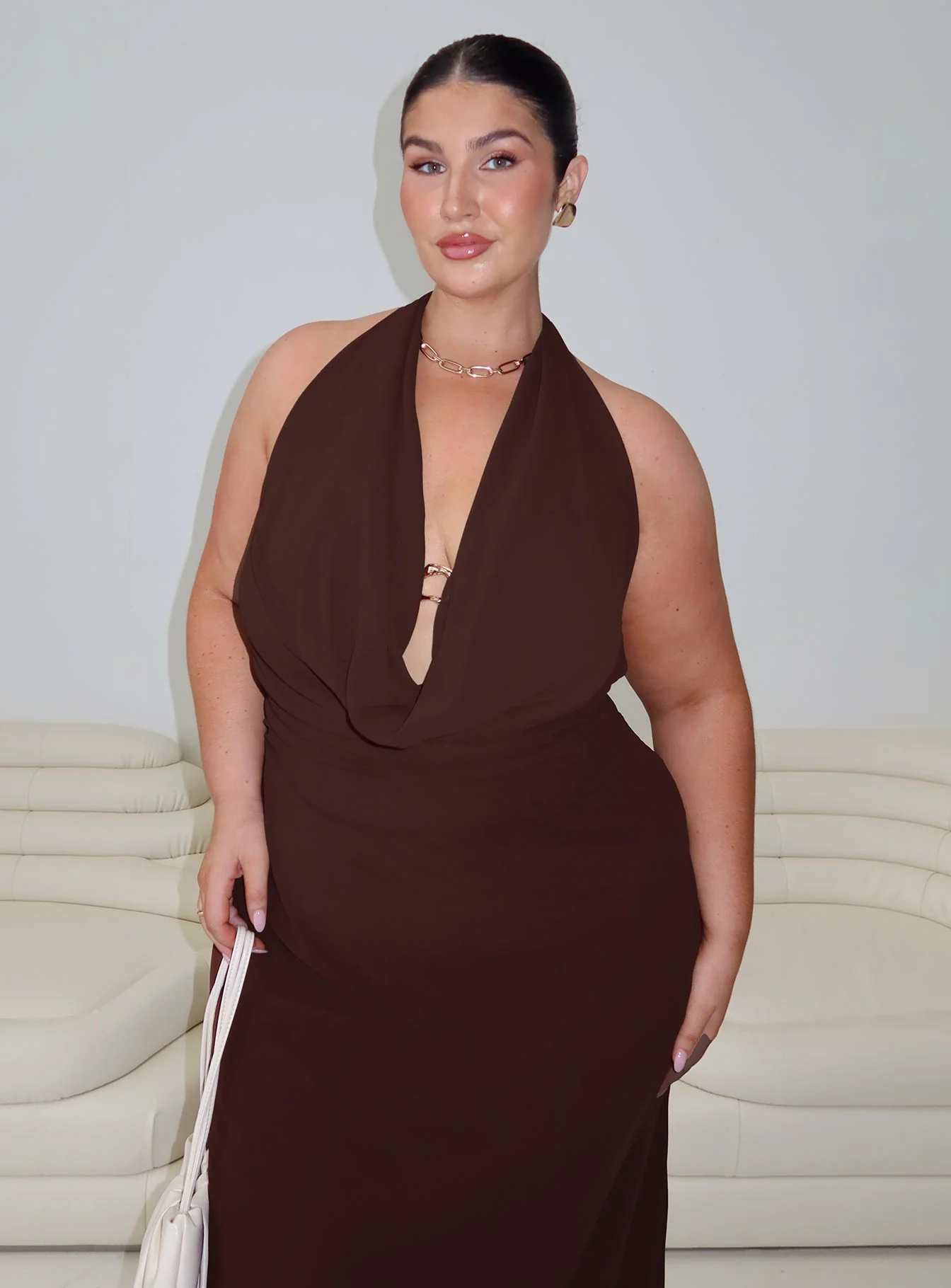 Alejandria Cowl Neck Maxi Dress Chocolate Curve