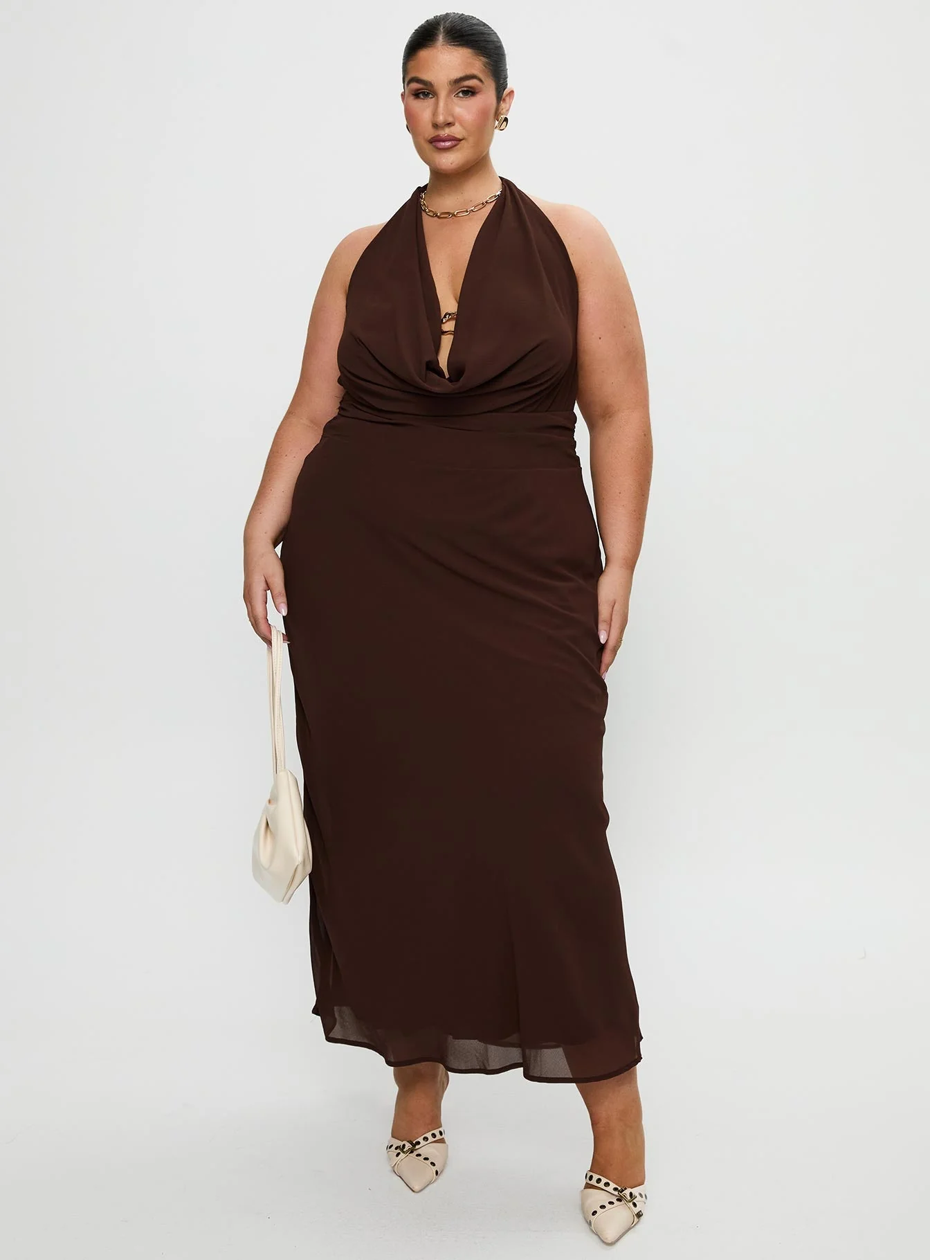 Alejandria Cowl Neck Maxi Dress Chocolate Curve - Image 2