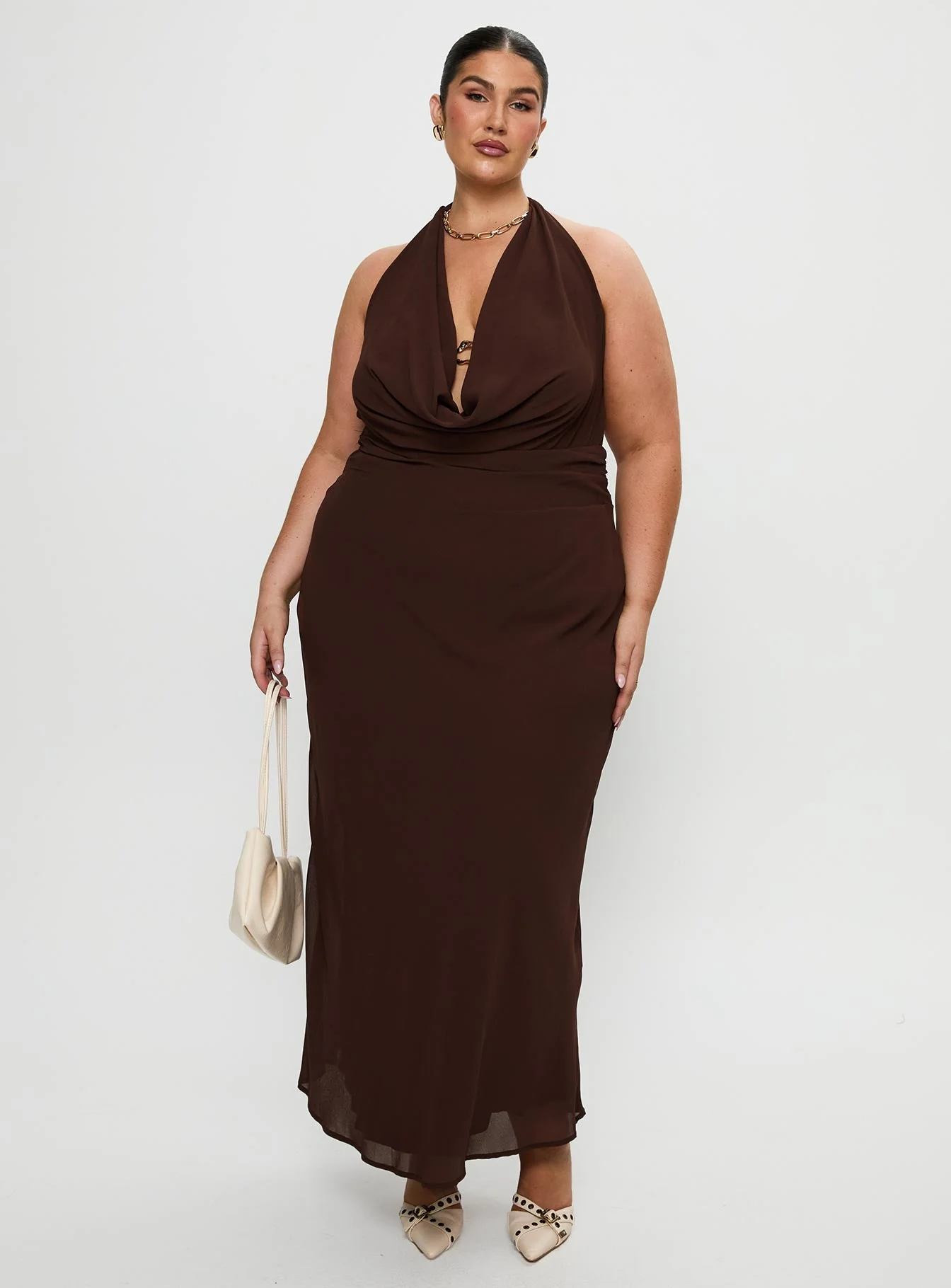 Alejandria Cowl Neck Maxi Dress Chocolate Curve - Image 3