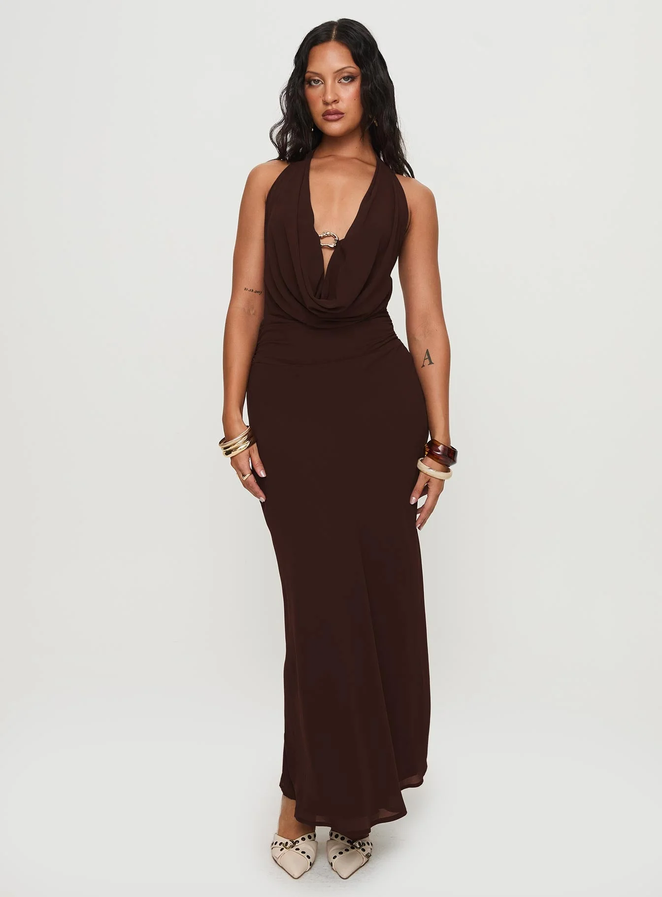 Alejandria Cowl Neck Maxi Dress Chocolate Petite - Image 3