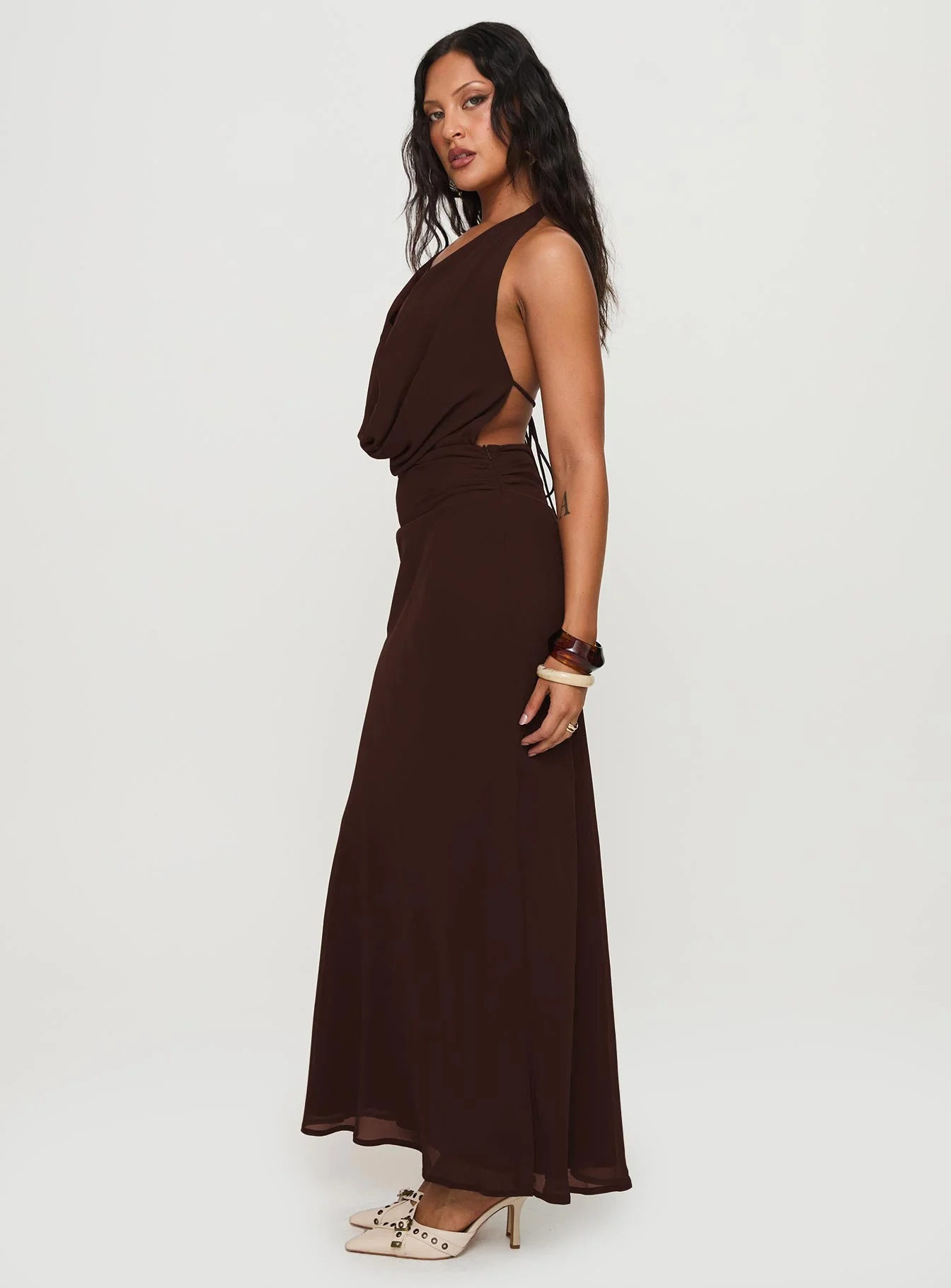 Alejandria Cowl Neck Maxi Dress Chocolate Petite - Image 4
