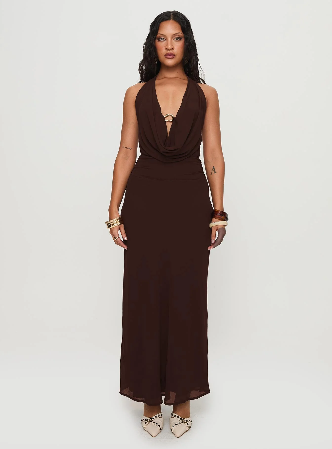 Alejandria Cowl Neck Maxi Dress Chocolate Petite - Image 7