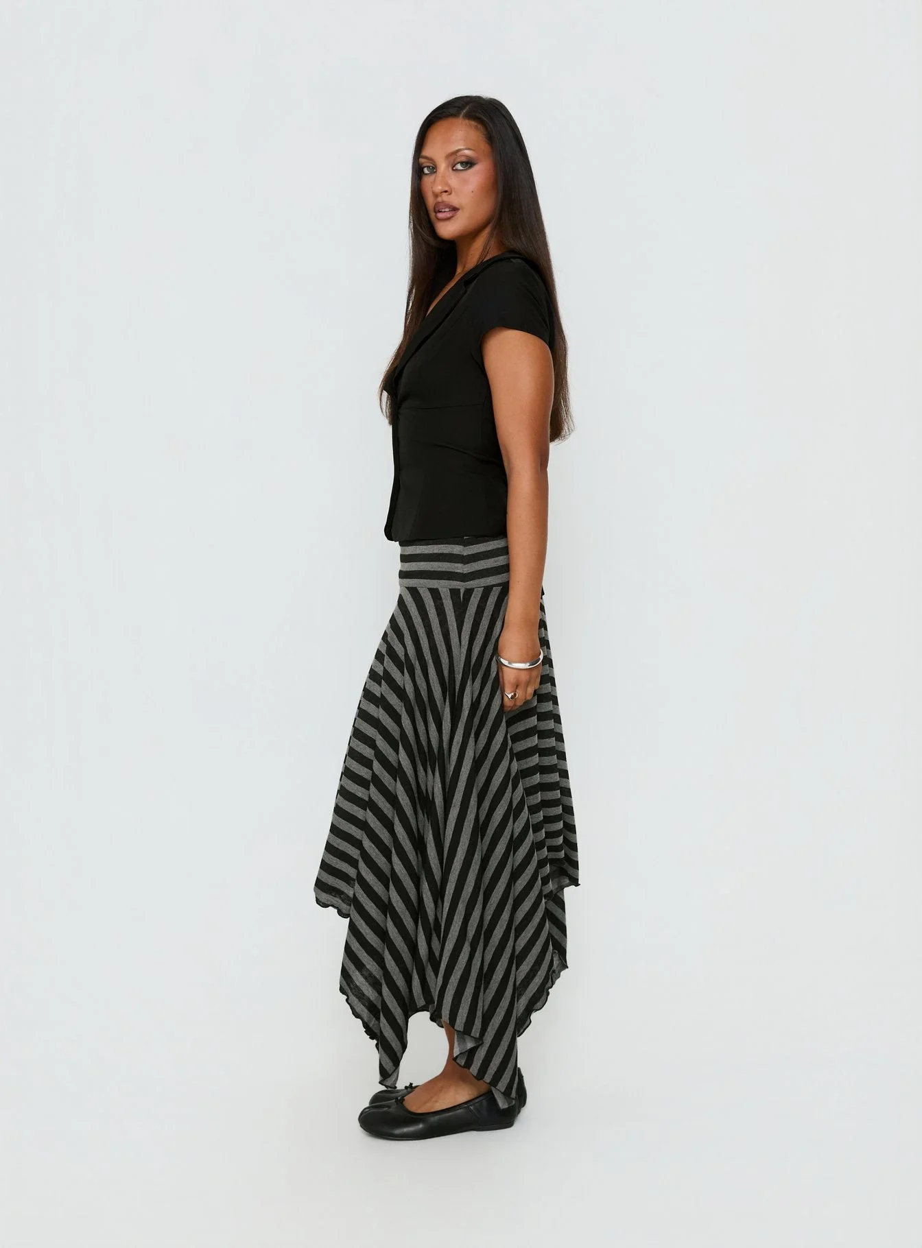 Alevia Asymmetrical Midi Skirt Black / Grey Stripe - Image 3