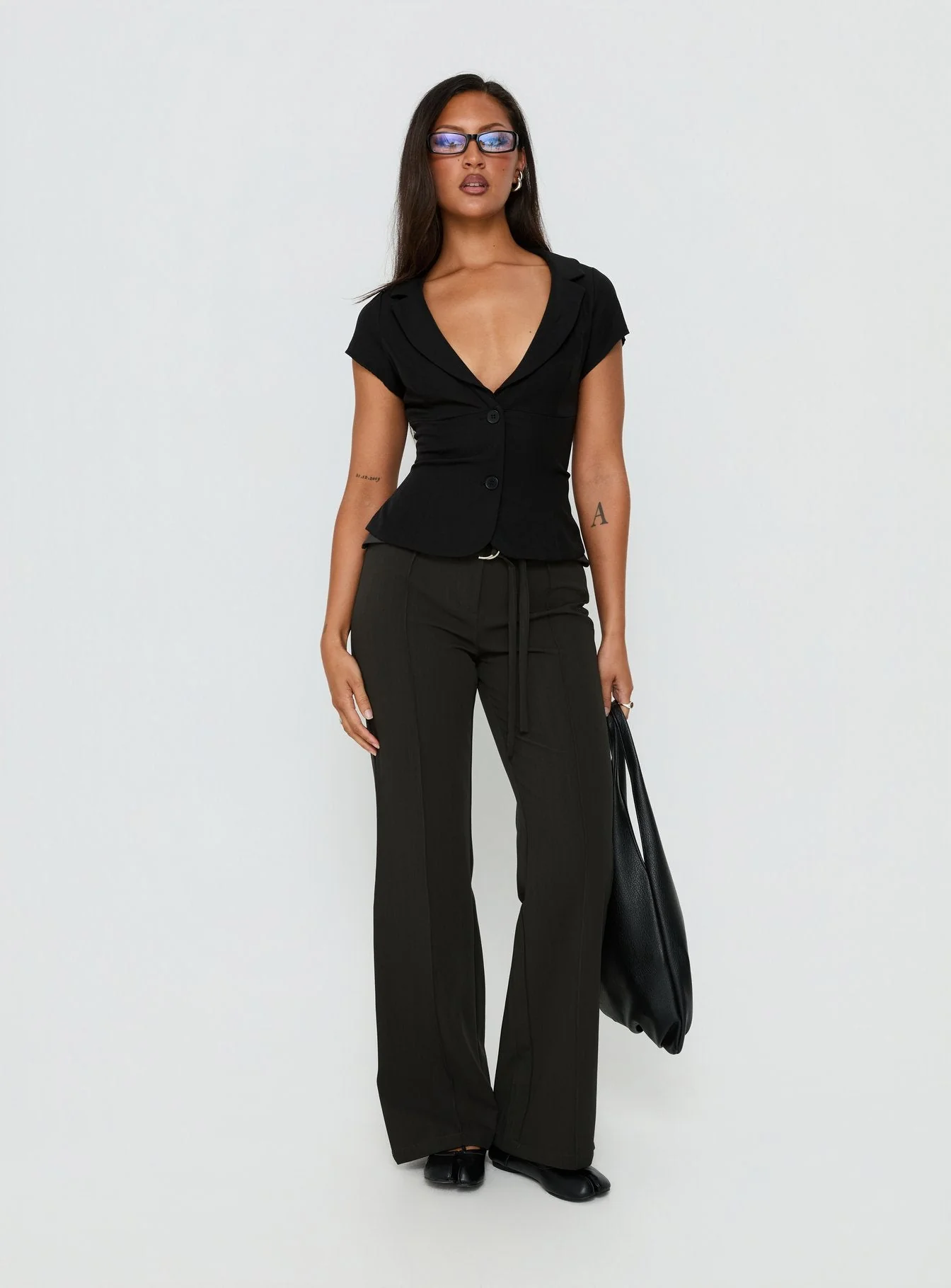 Alexandrea Plunge Button Up Top Black - Image 3