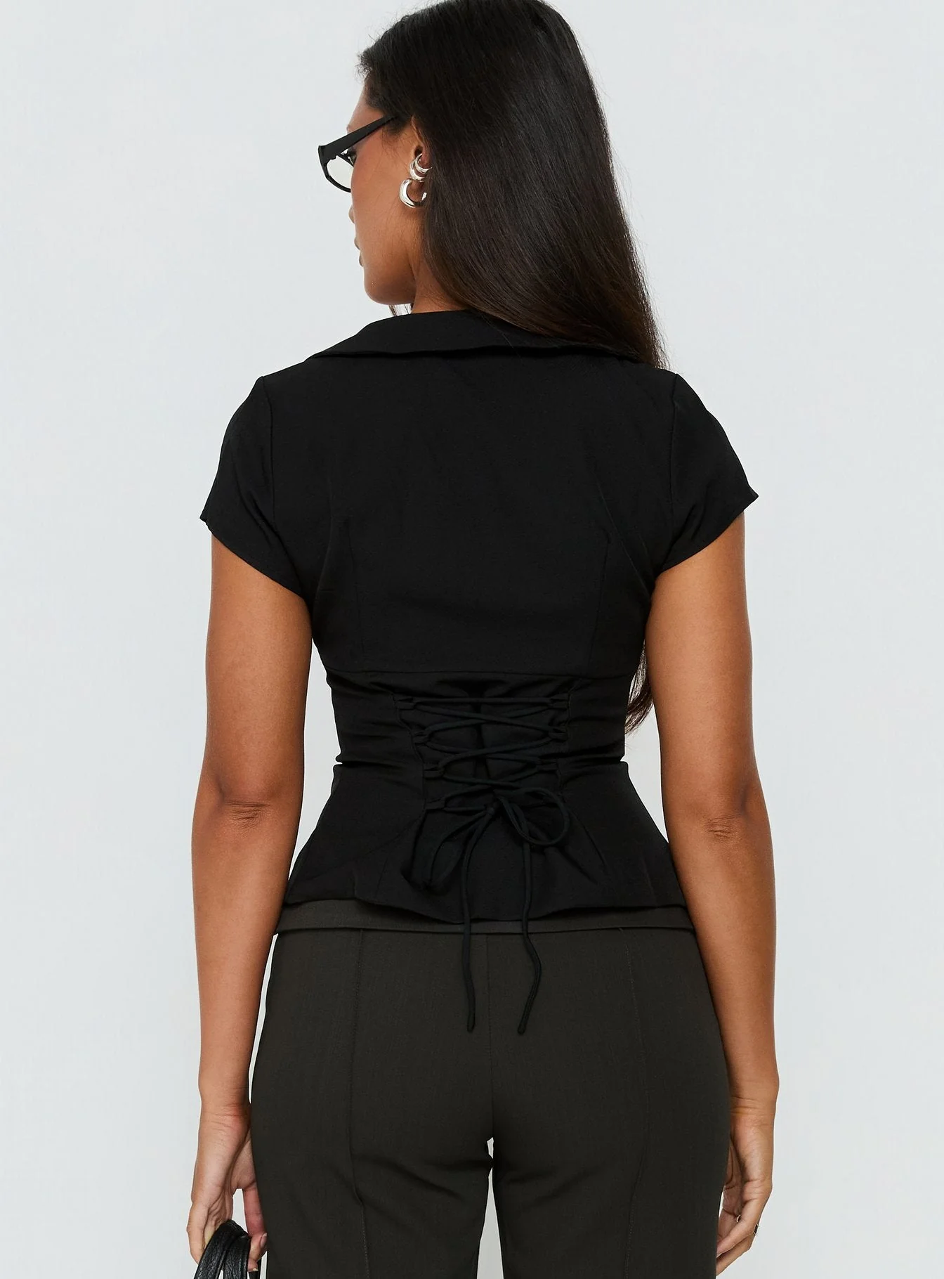 Alexandrea Plunge Button Up Top Black - Image 5