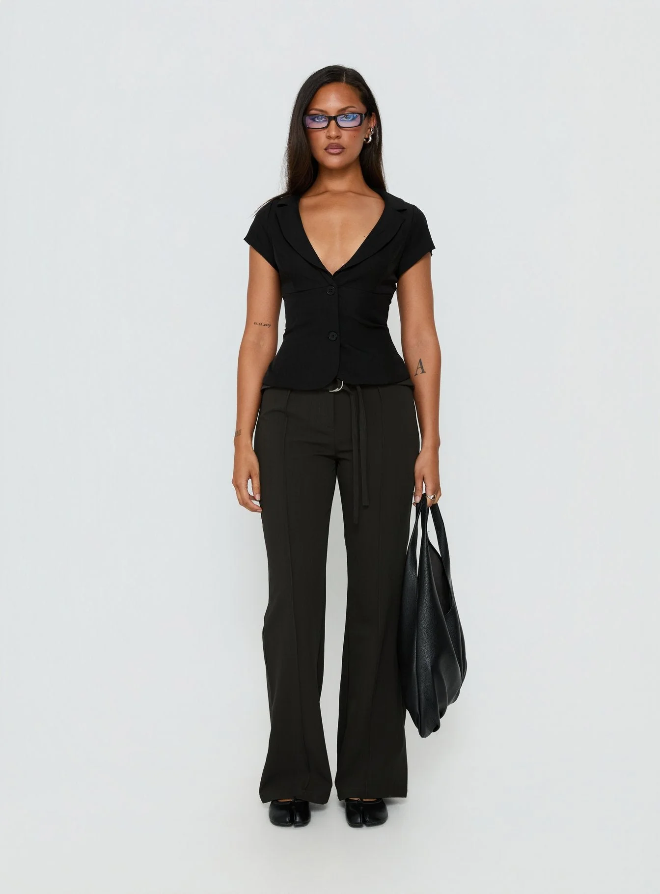 Alexandrea Plunge Button Up Top Black - Image 7