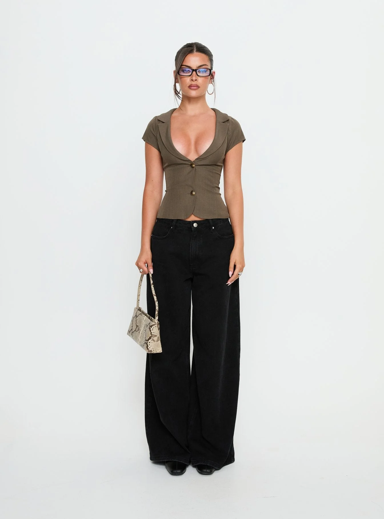 Alexandrea Plunge Tie Up Top Brown Marle - Image 7