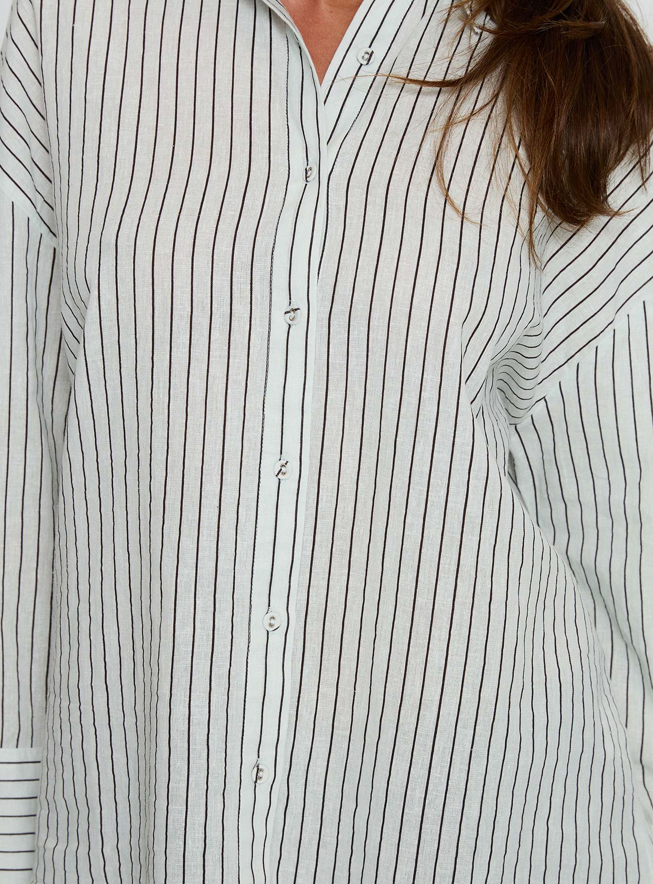 Alexi Long Sleeve Button Down Top Blue / Brown Stripe - Image 5