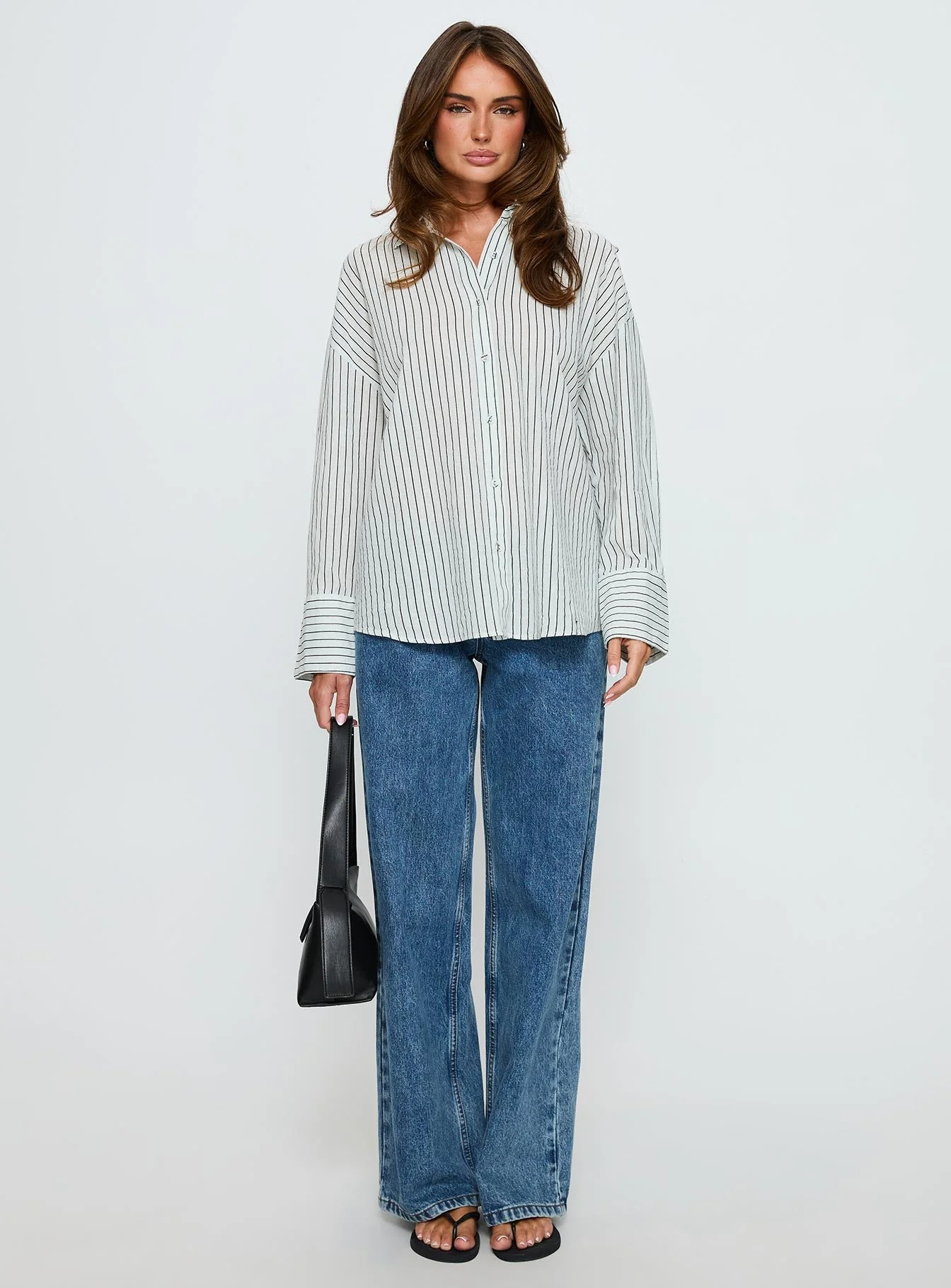 Alexi Long Sleeve Button Down Top Blue / Brown Stripe - Image 6