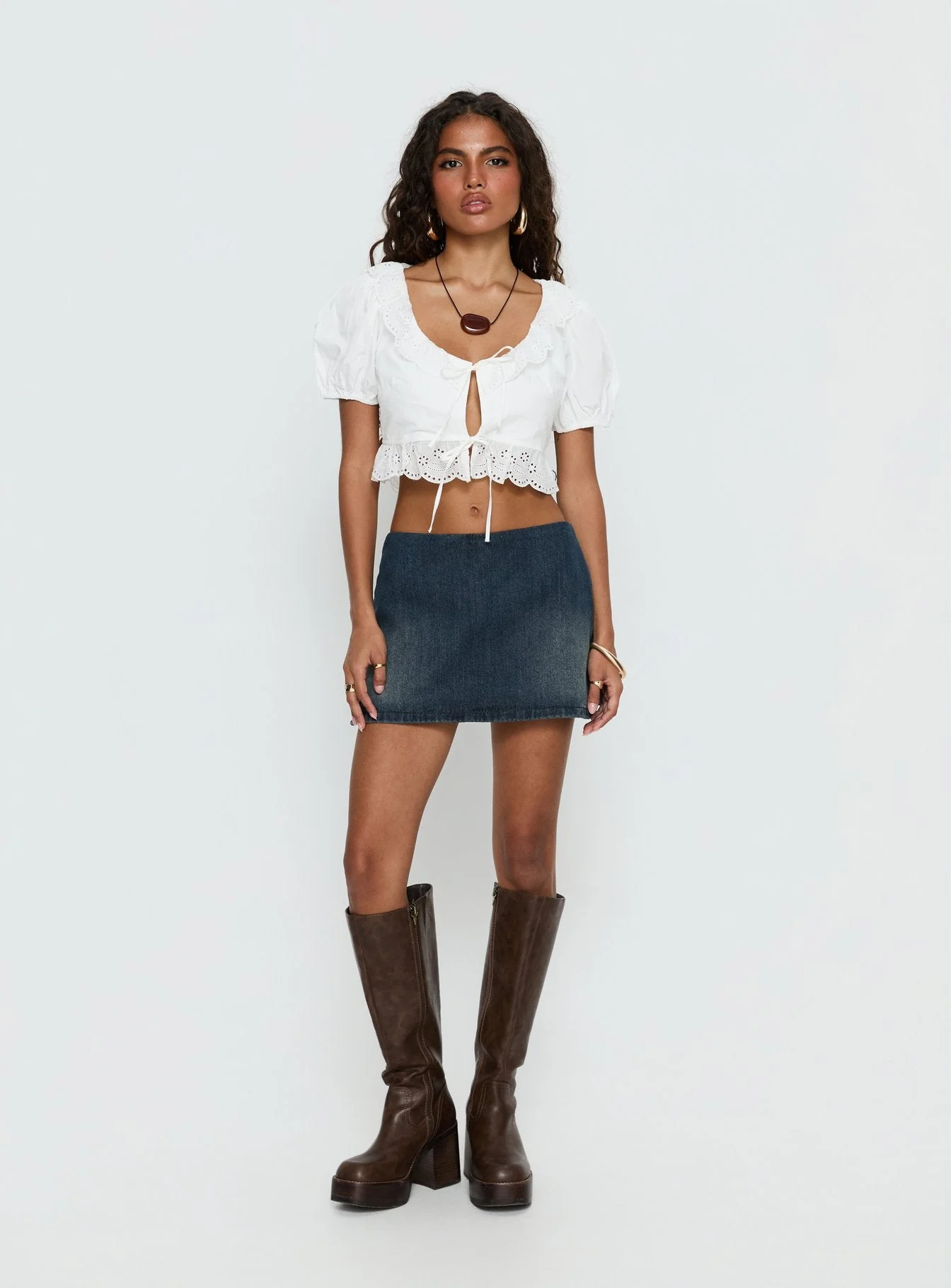 Alexy Tie Detail Short Sleeve Micro Crop Top White - Image 3