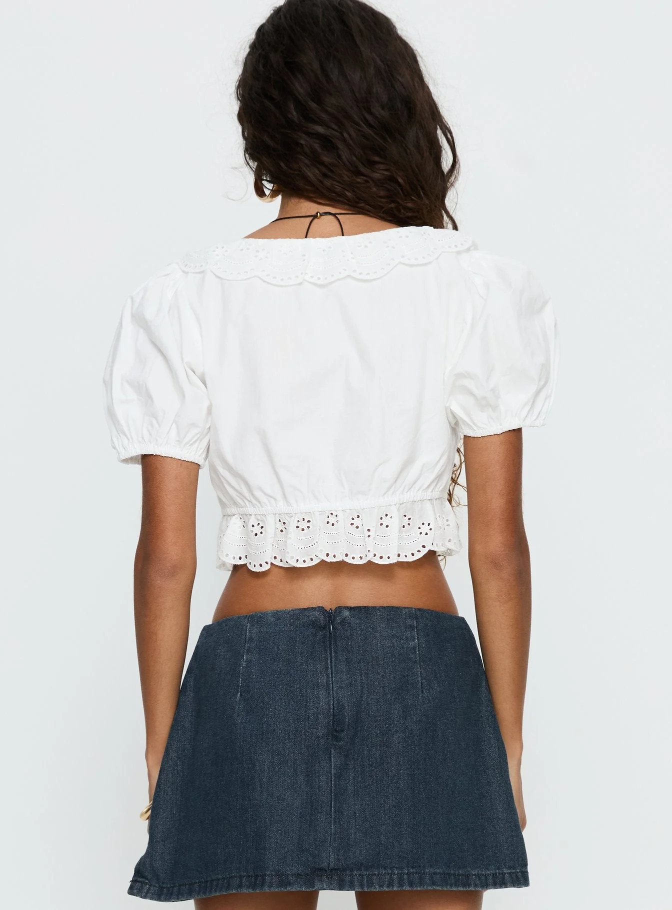Alexy Tie Detail Short Sleeve Micro Crop Top White - Image 5