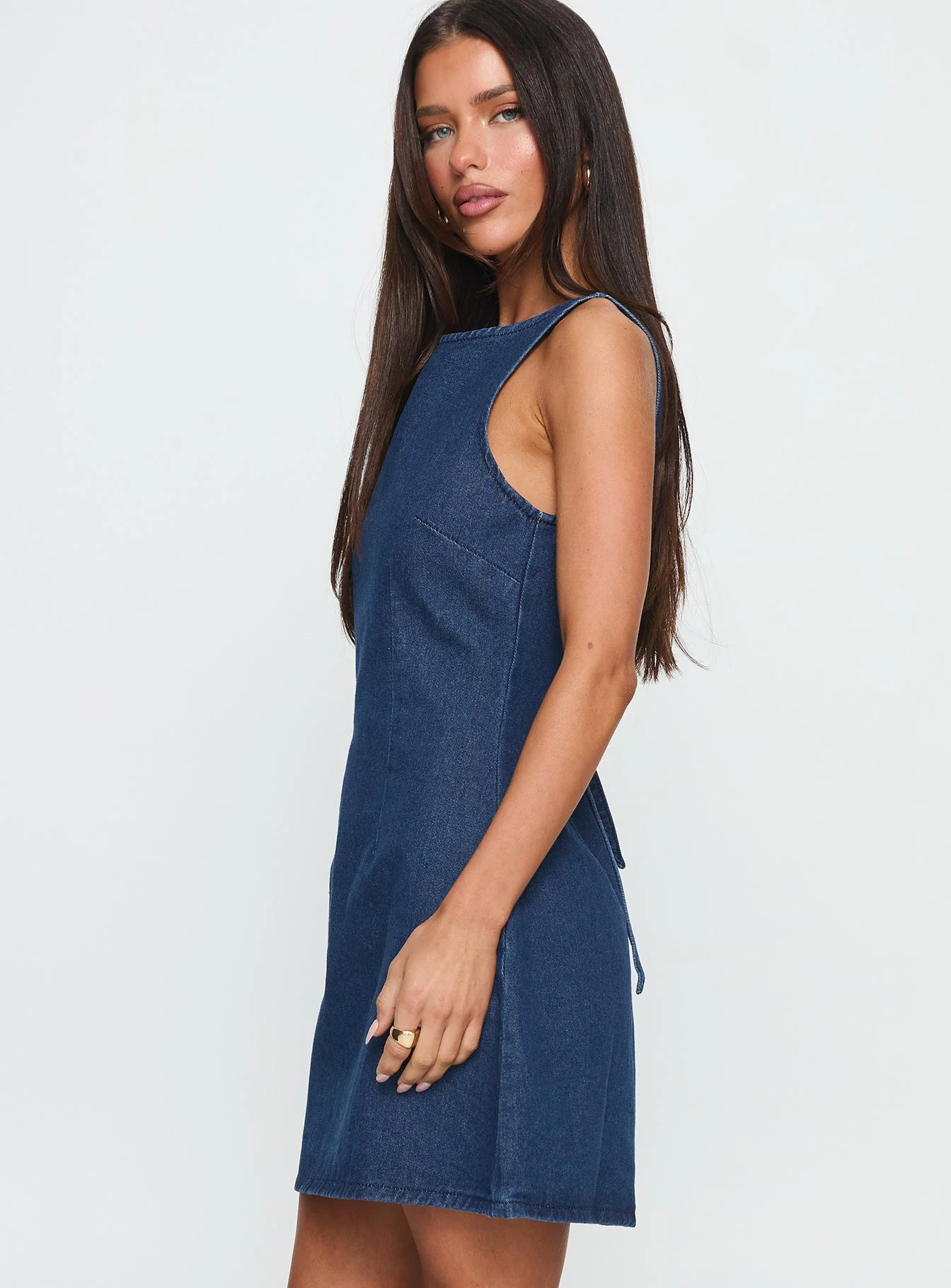 Alfalfa Denim Mini Dress Mid Wash - Image 3