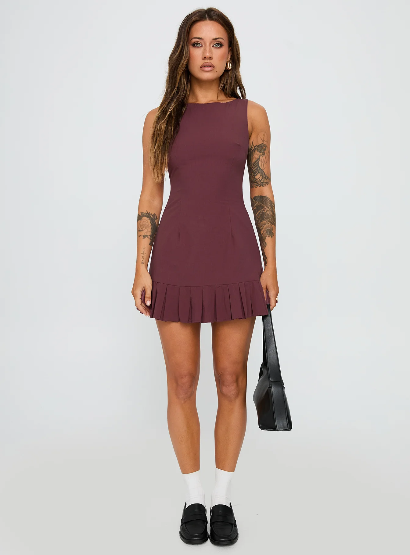 Great Perhaps Pleated Mini Dress Currant - Image 6