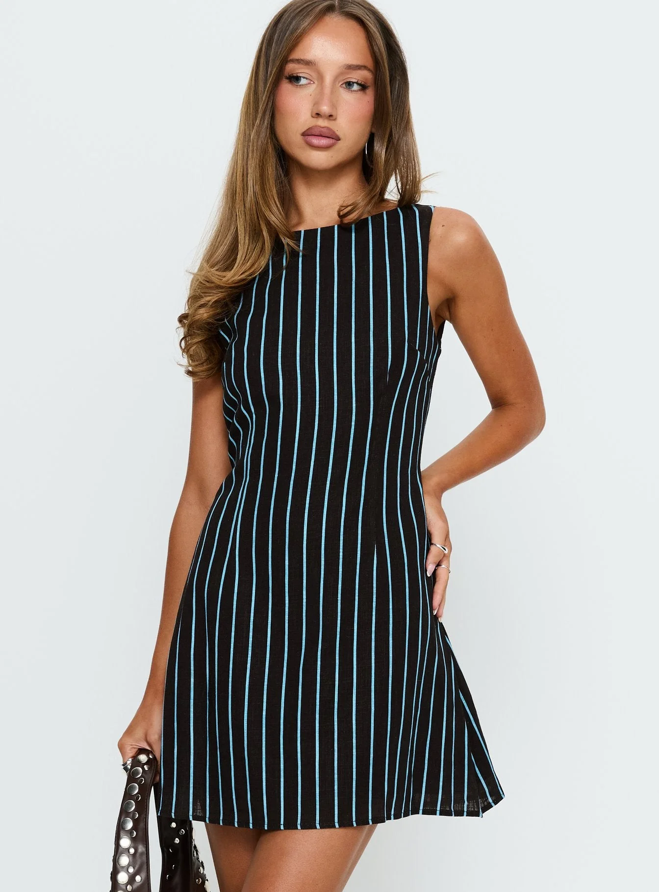 Alfalfa Shift Mini Dress Brown / Blue Stripe - Image 2