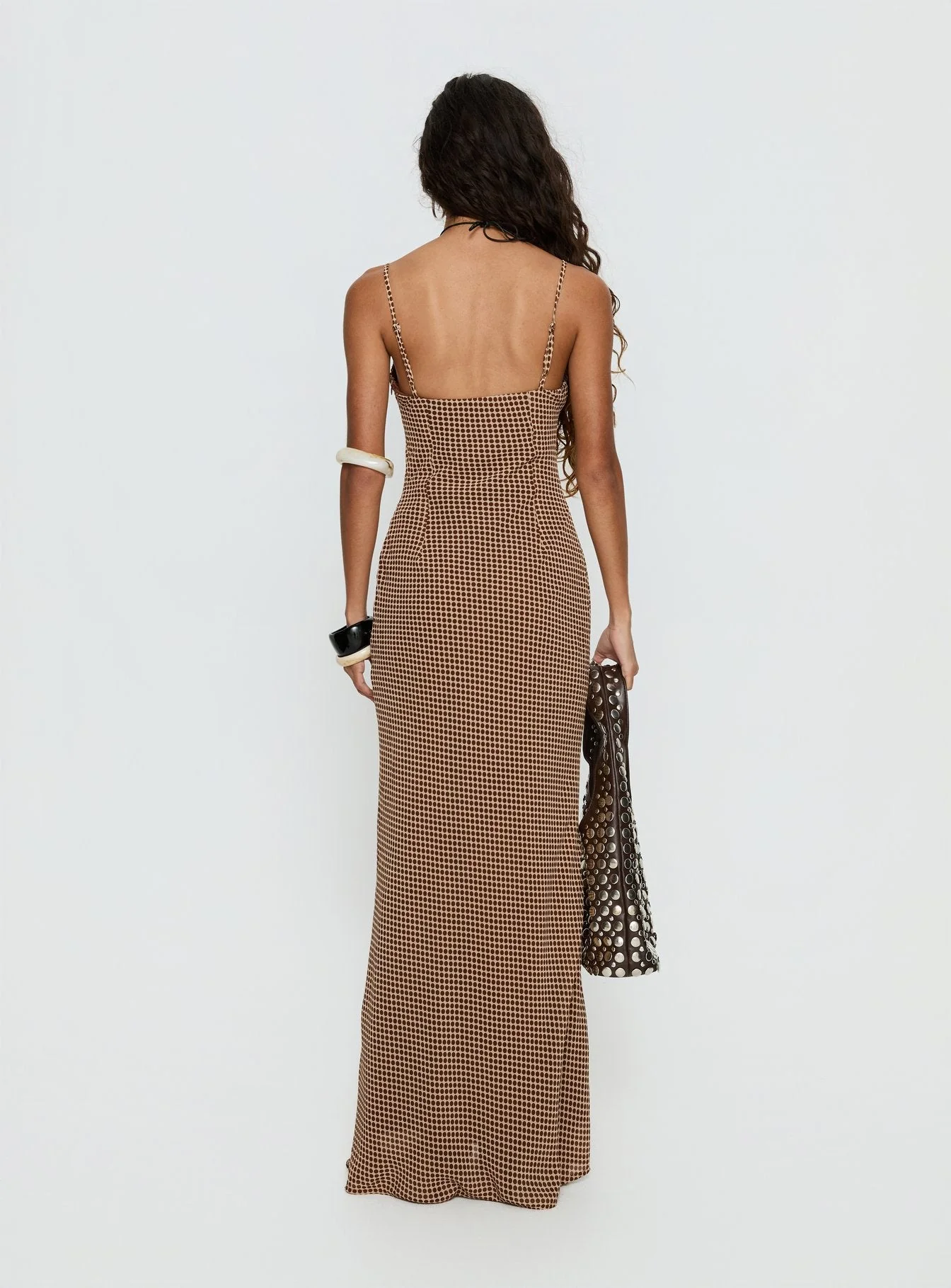 Aliah Cowl Neck Maxi Dress Brown Polka Dot - Image 5