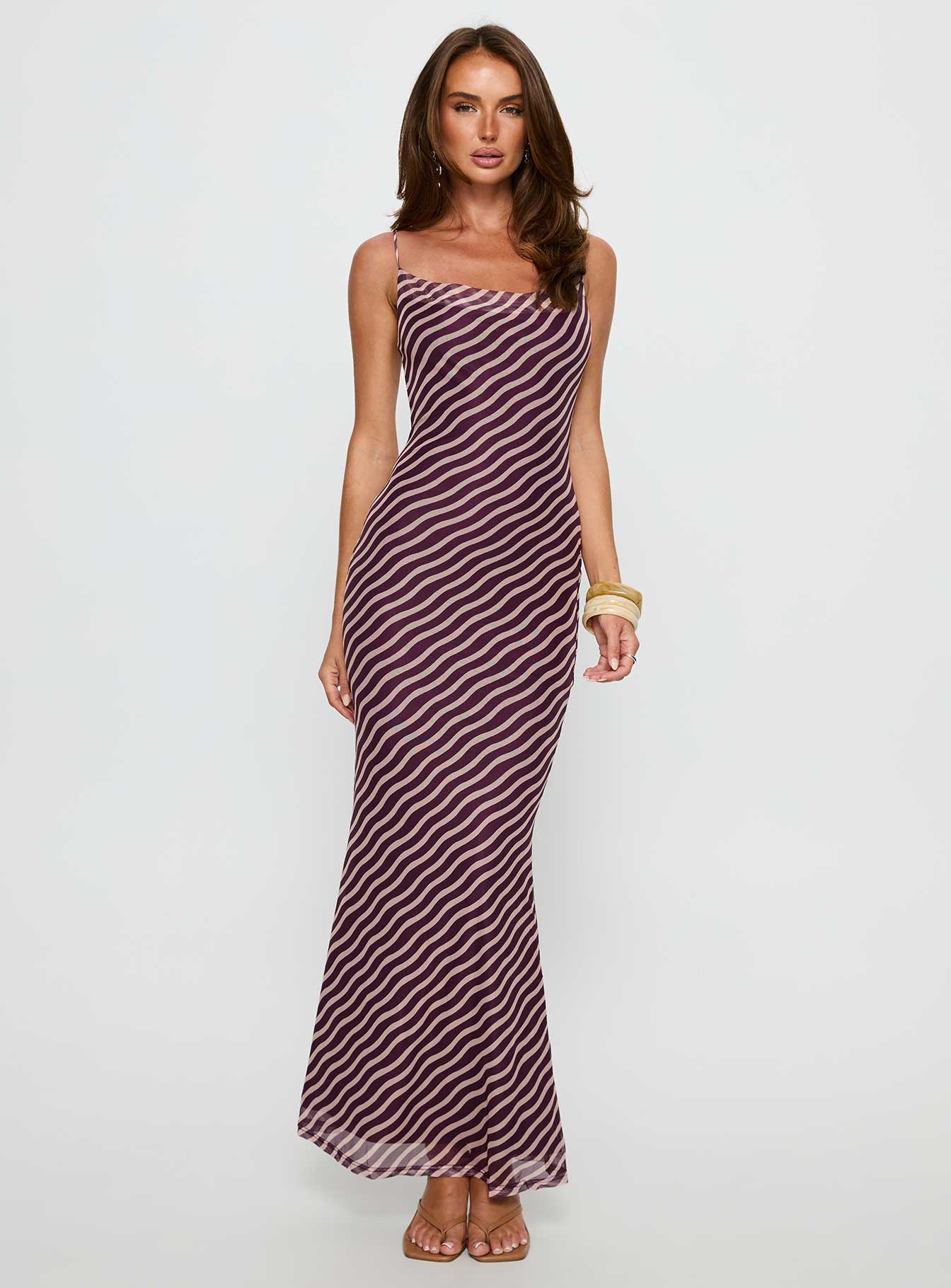 Aliah Cowl Neck Maxi Dress Plum Stripe - Image 2