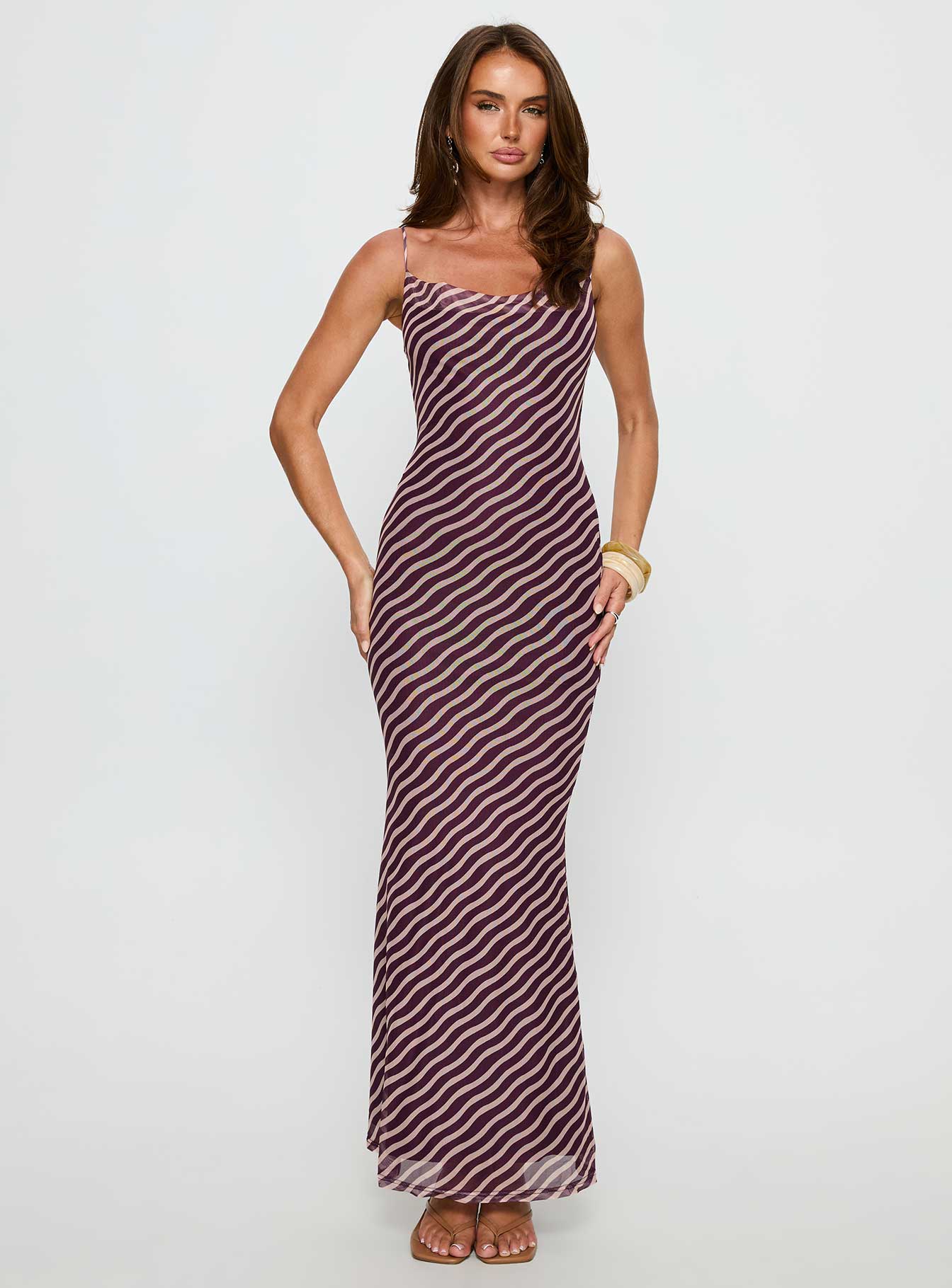 Aliah Cowl Neck Maxi Dress Plum Stripe - Image 3