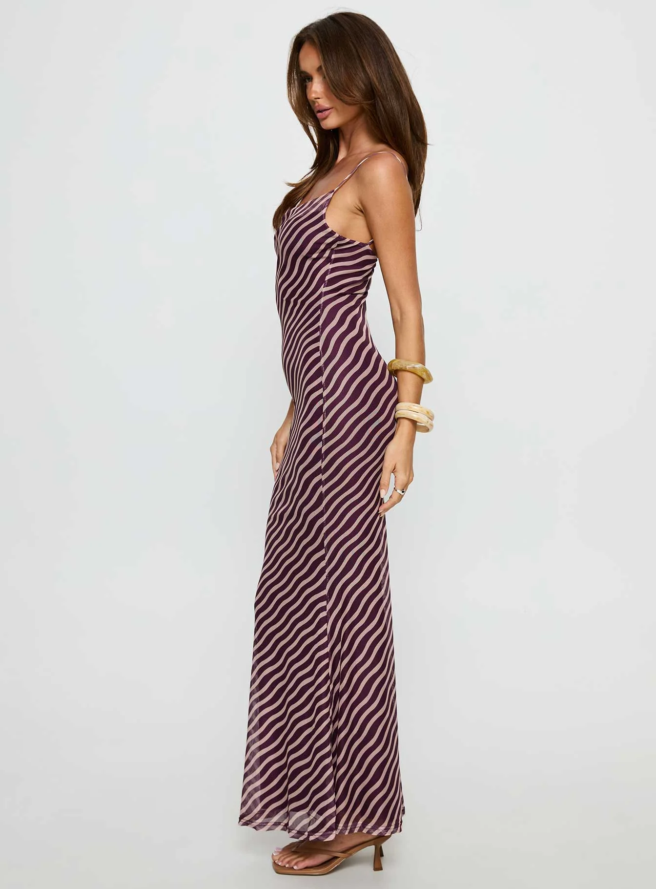 Aliah Cowl Neck Maxi Dress Plum Stripe - Image 4