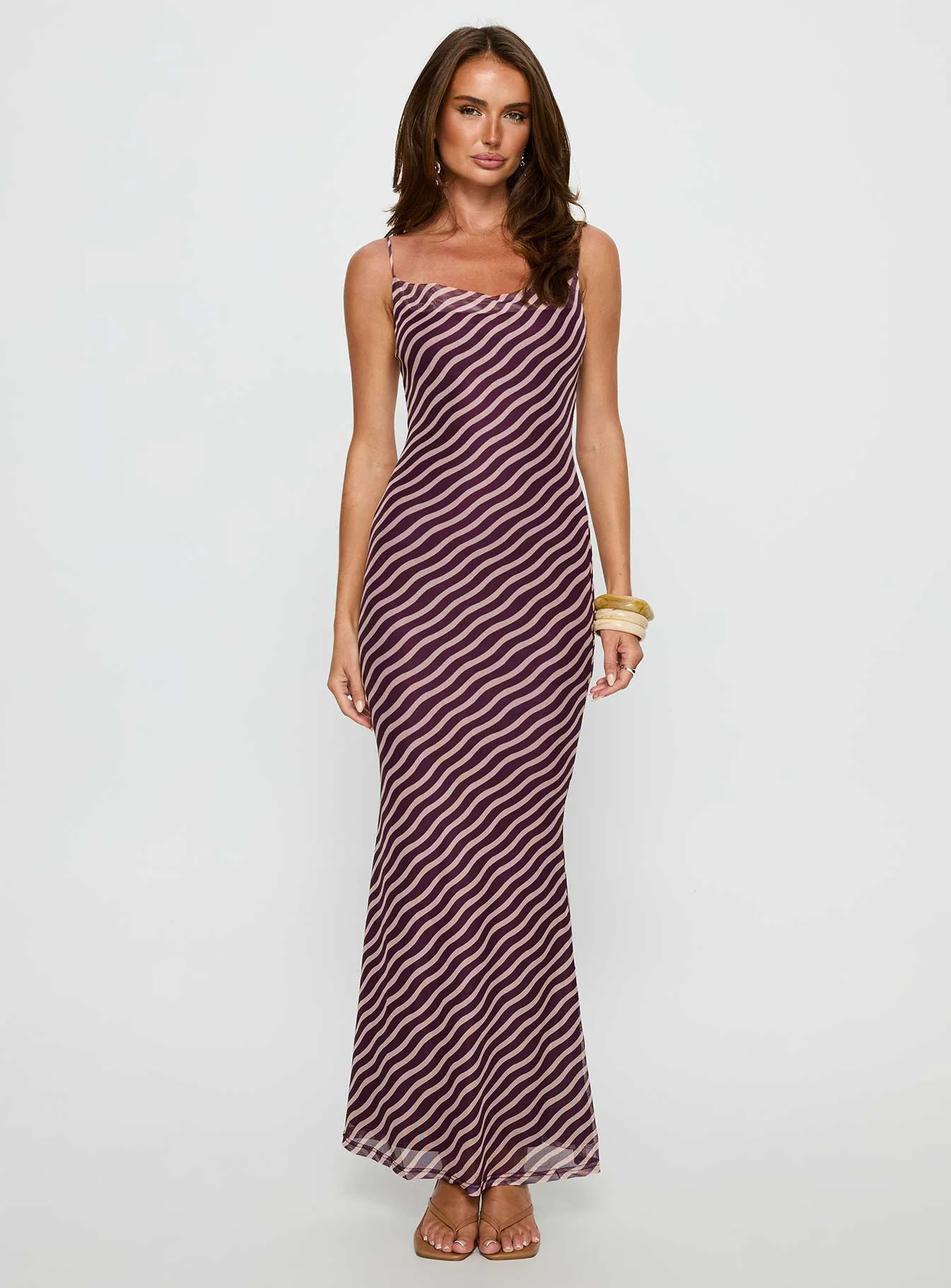 Aliah Cowl Neck Maxi Dress Plum Stripe - Image 7