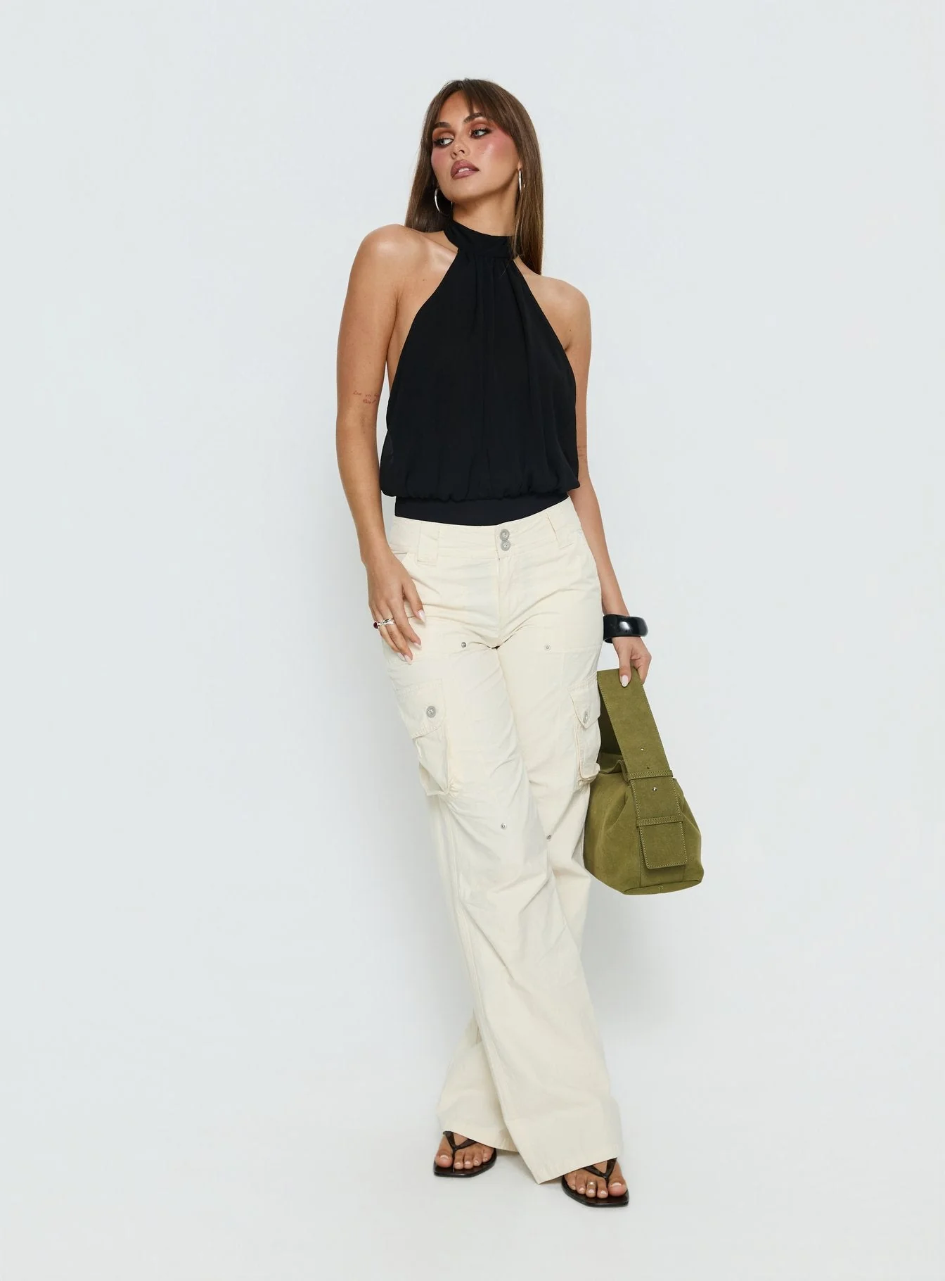 Alissah Halter Chiffon Bodysuit Black - Image 3