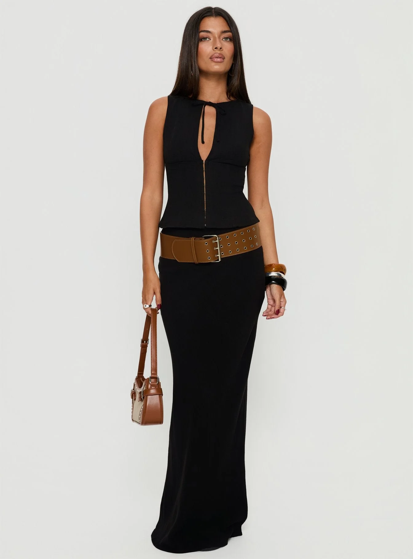 Alissea Keyhole Linen Blend Top Black - Image 2