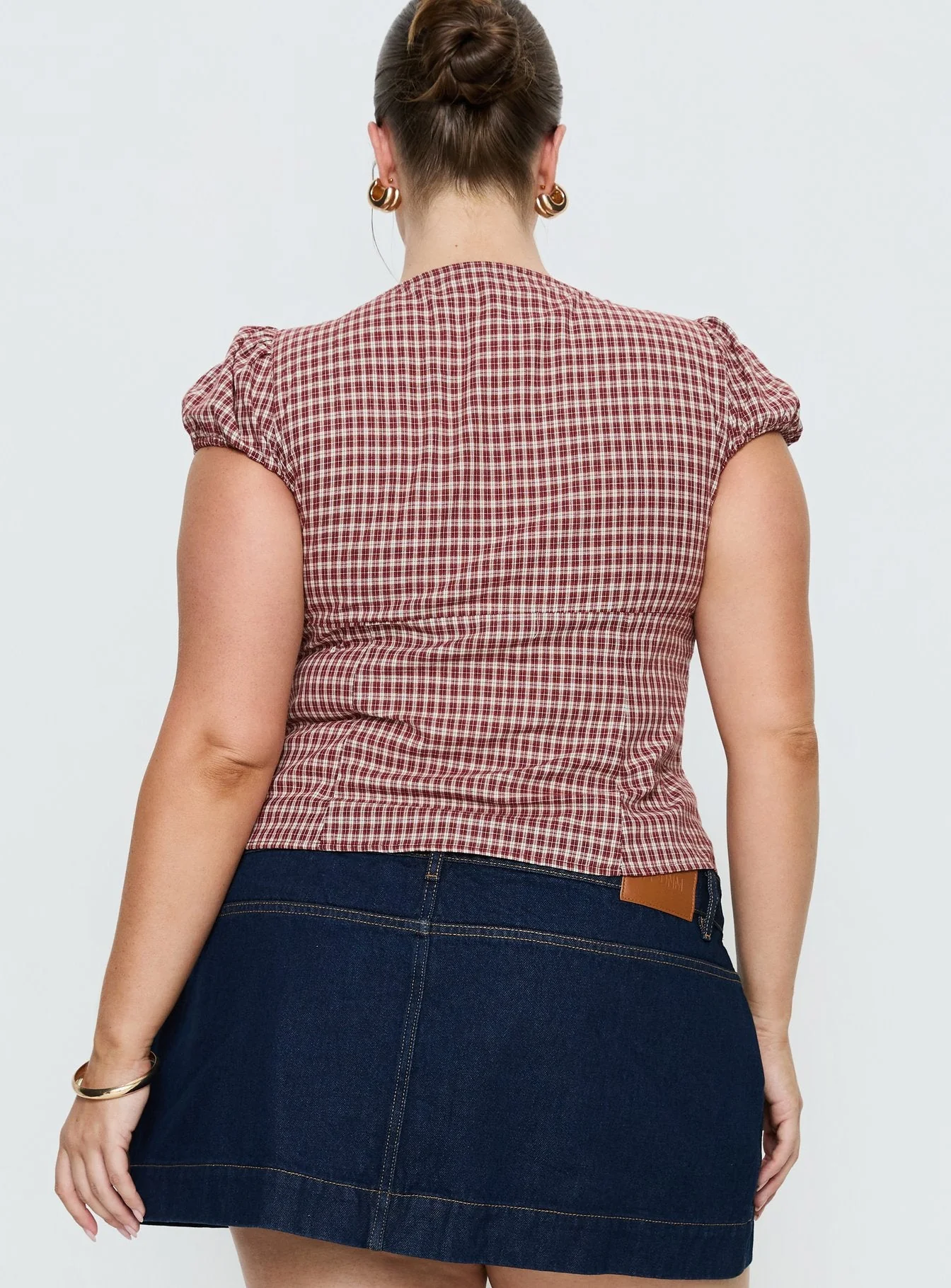 Alixandra Puff Sleeve Blouse Top Red Check Curve - Image 5