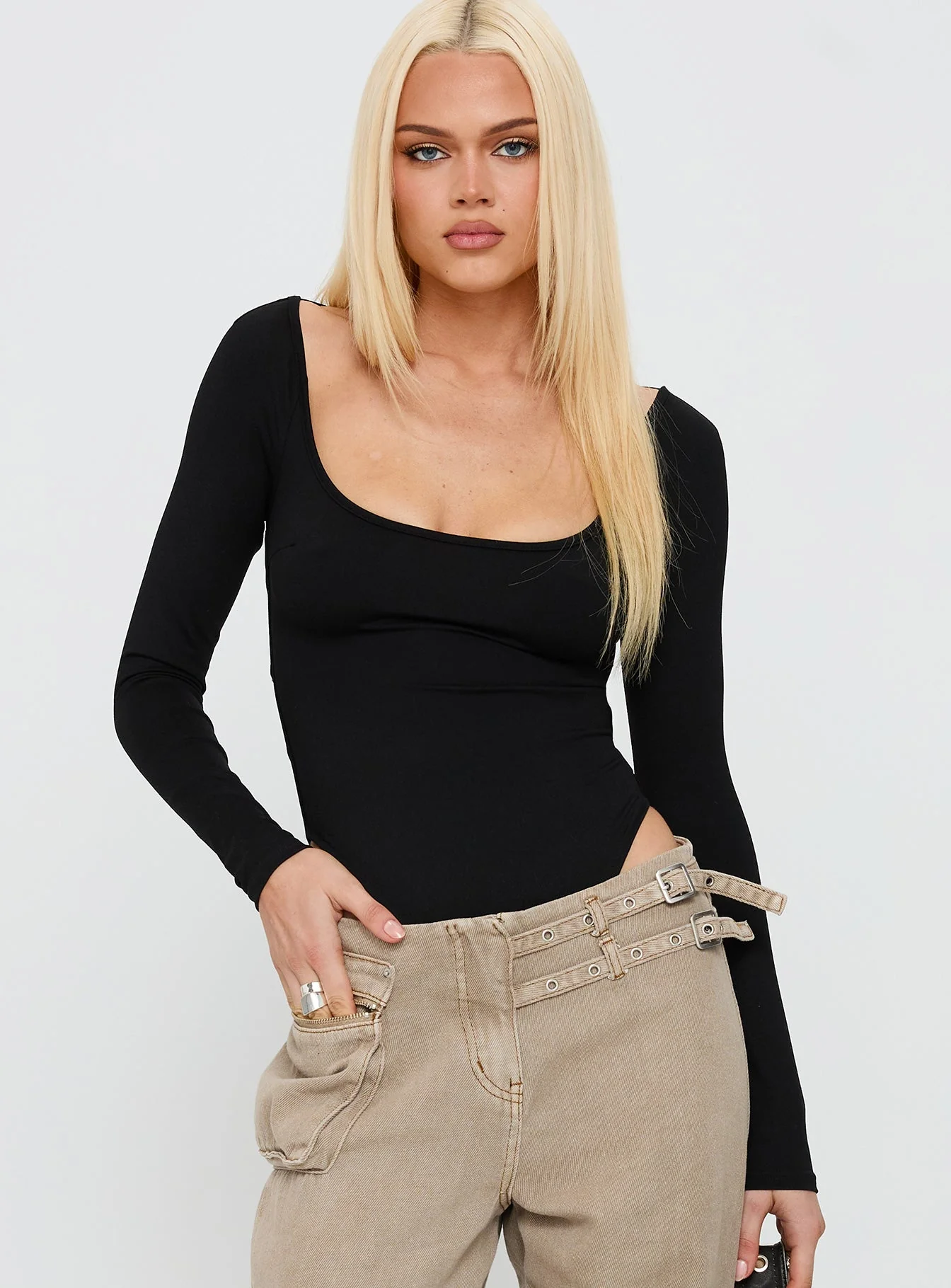All Tied Up Long Sleeve Bodysuit Black - Image 2