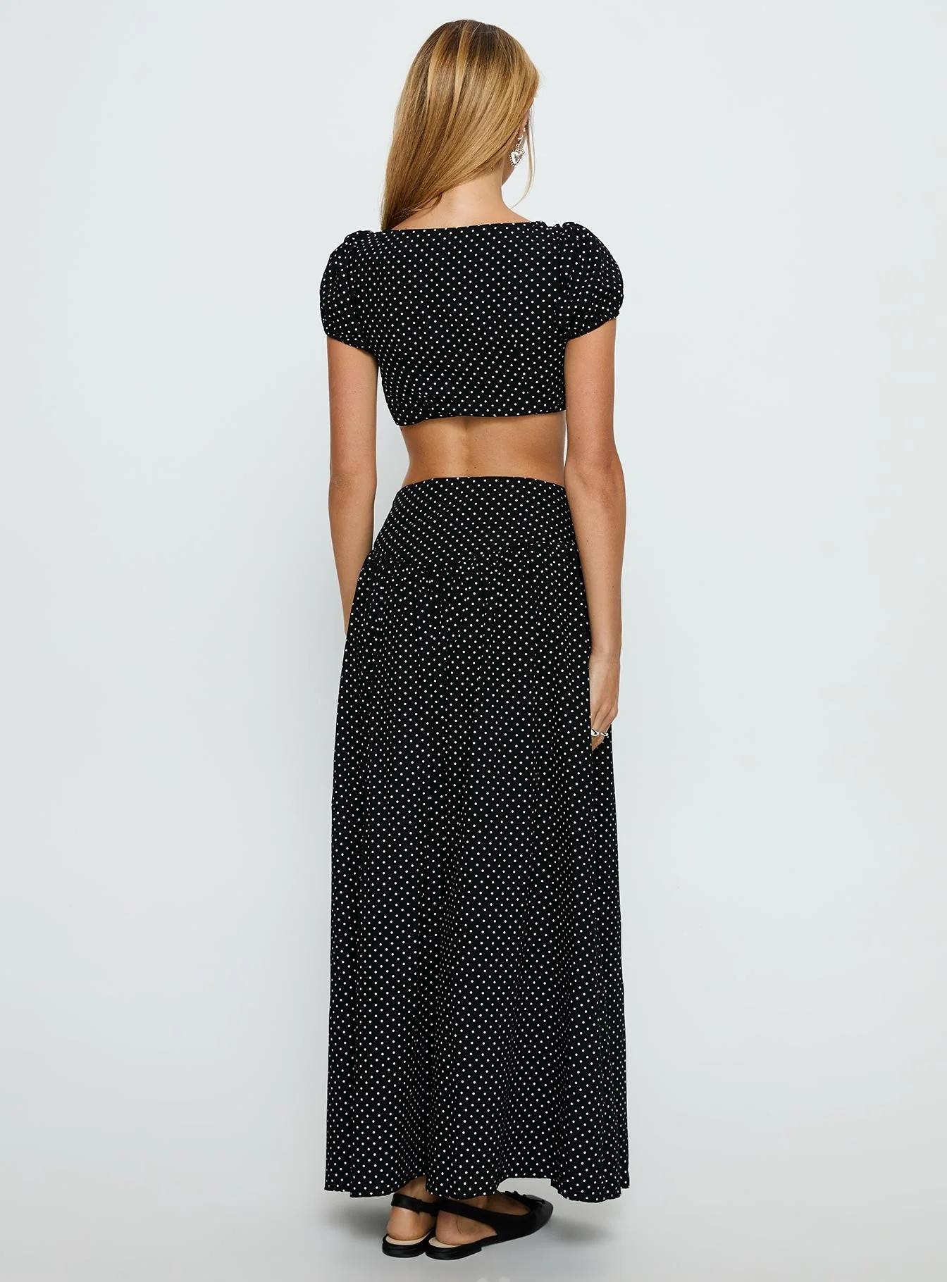 Alletta Drop Waist Maxi Skirt Black Polka - Image 5
