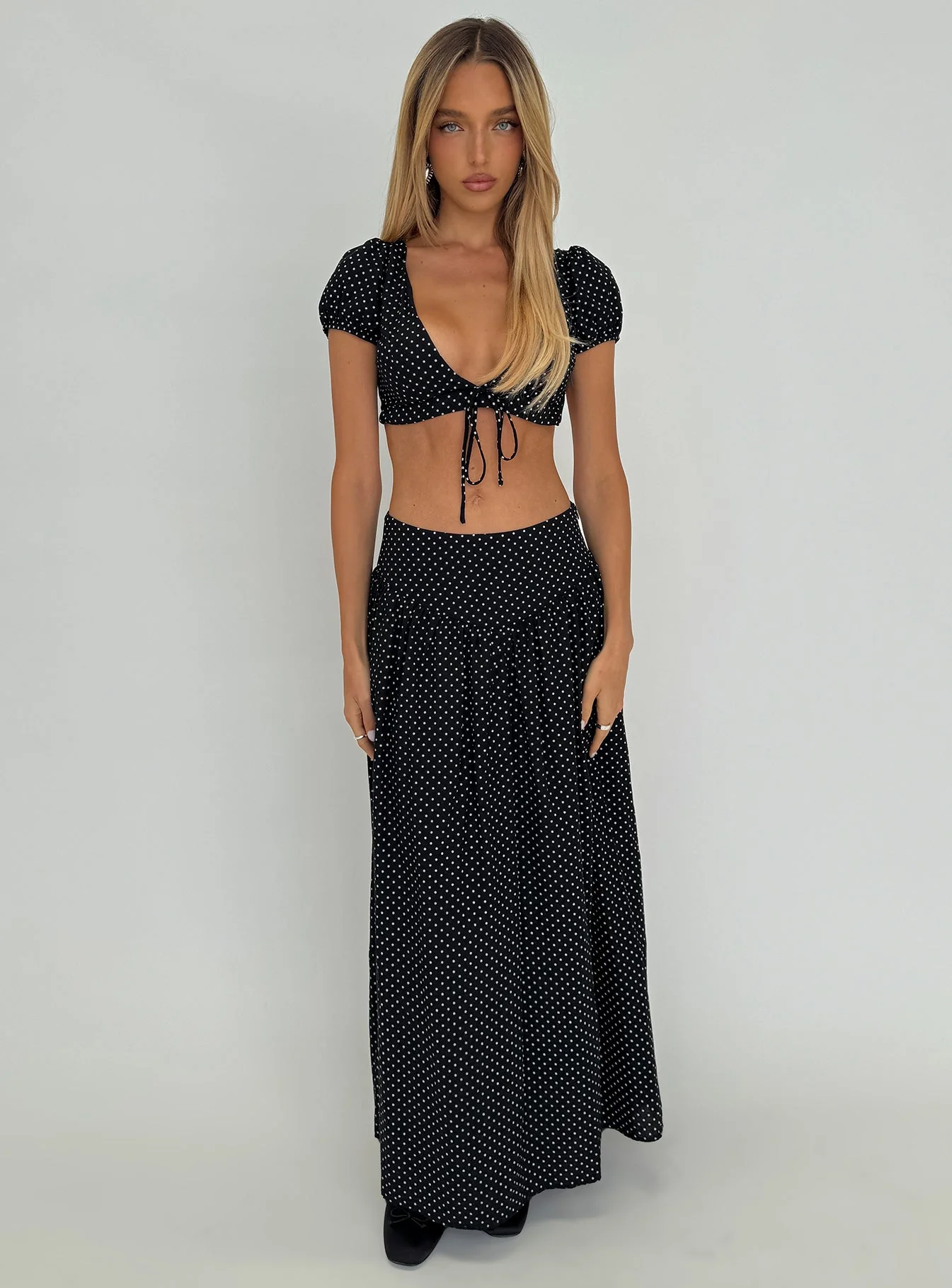 Alletta Tie Up Micro Crop Top Black Polka - Image 8