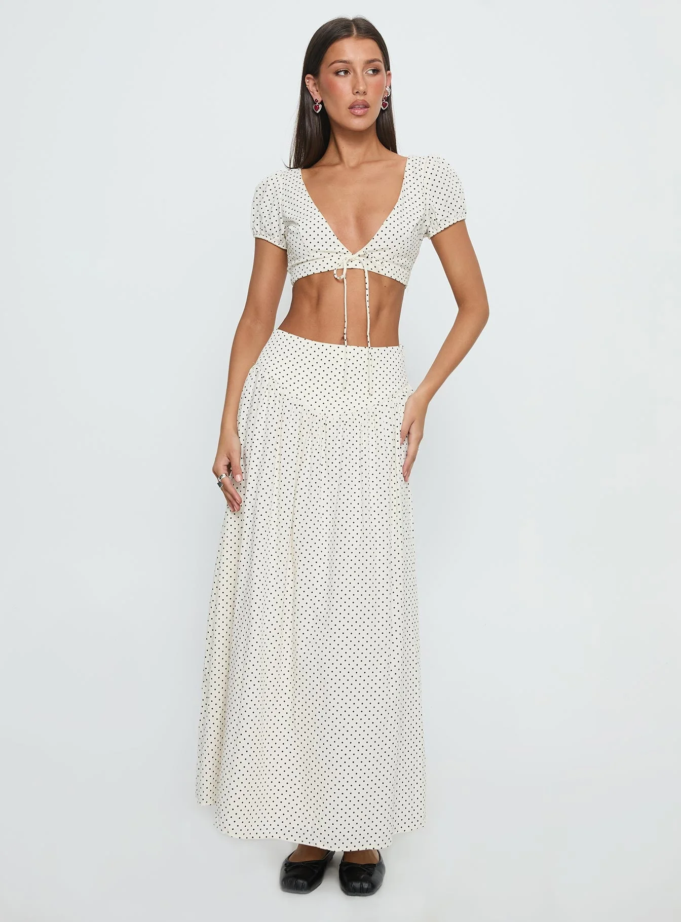Alletta Tie Up Micro Crop Top Cream Polka - Image 3