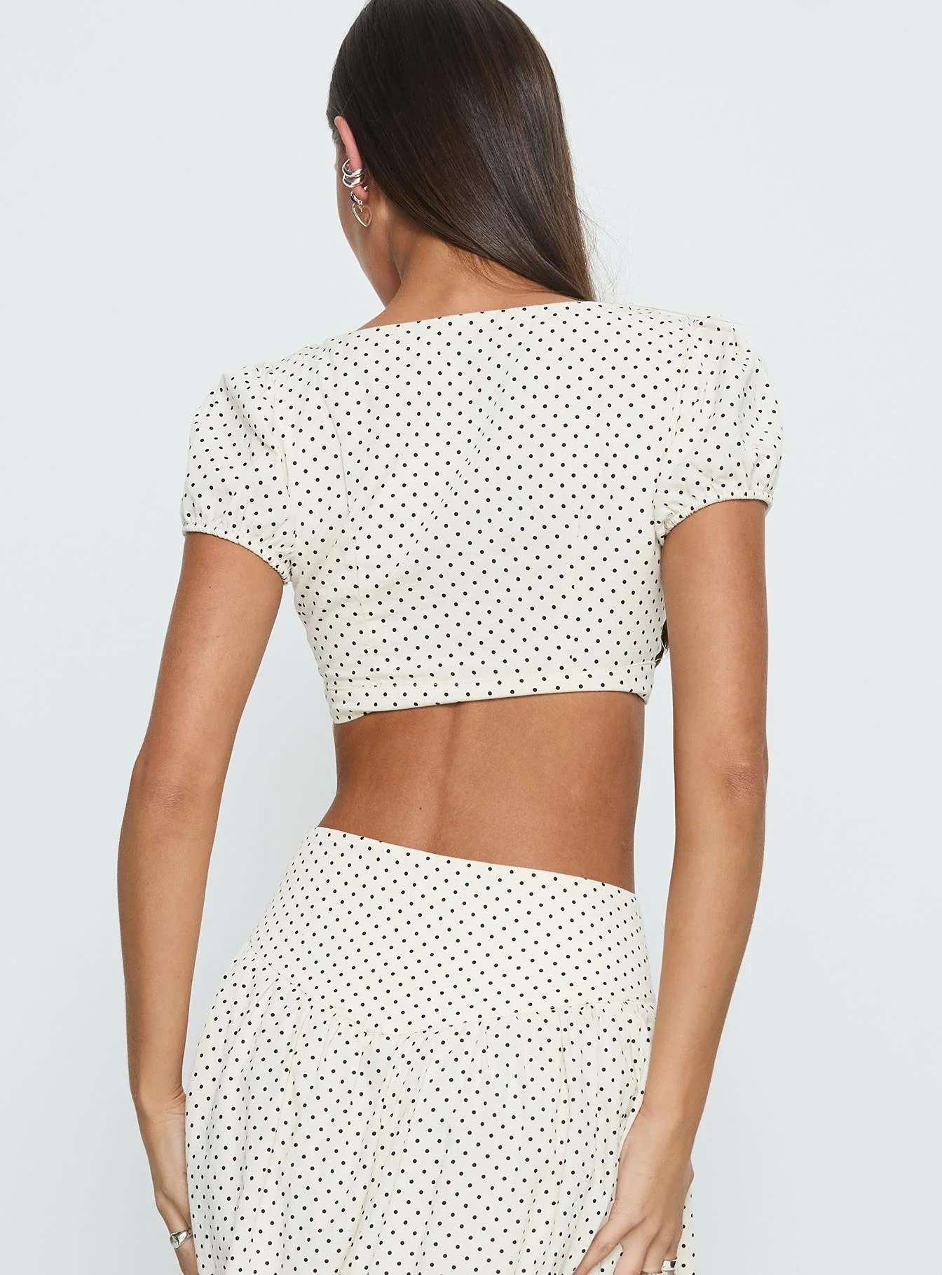 Alletta Tie Up Micro Crop Top Cream Polka - Image 5