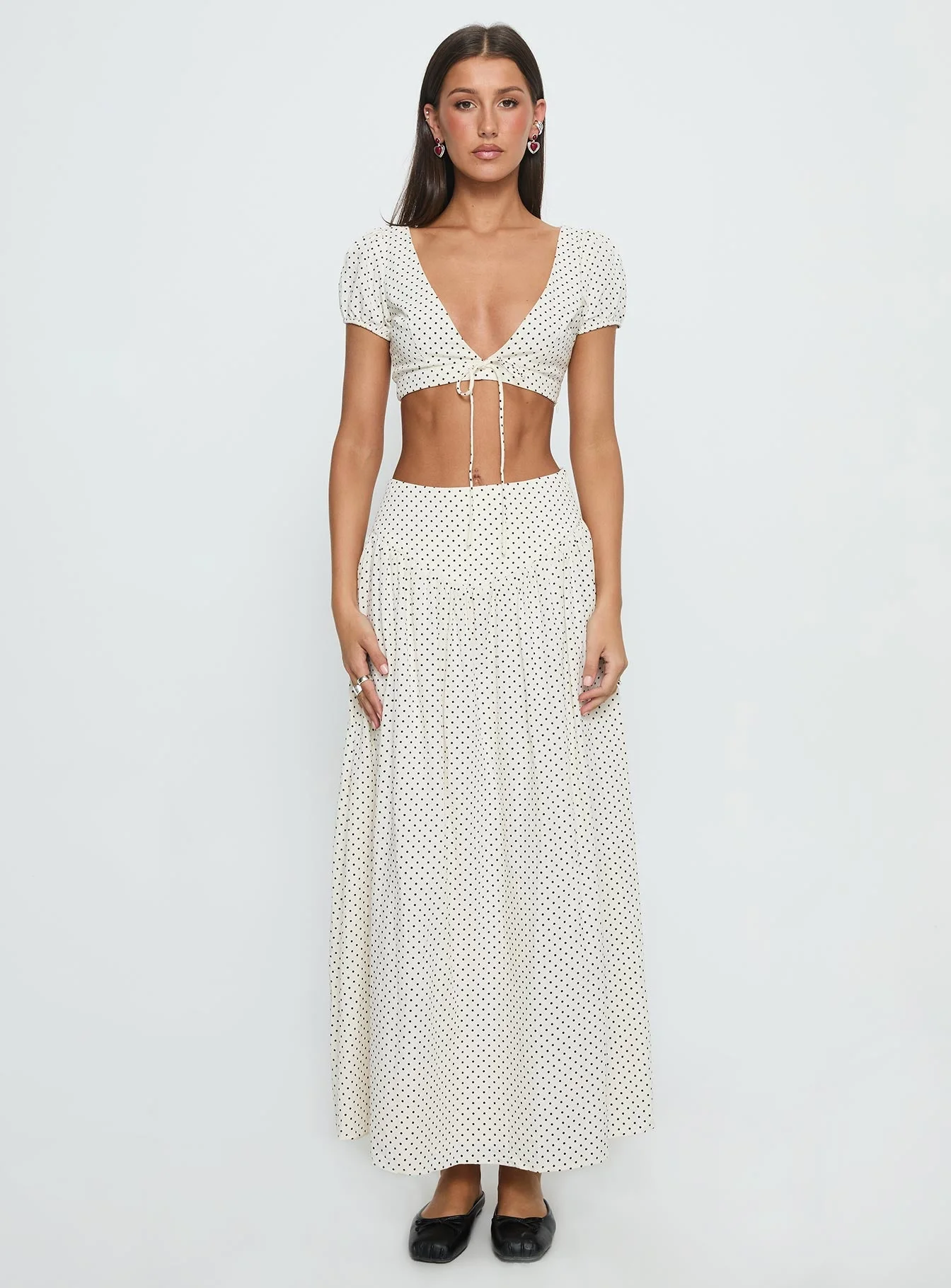 Alletta Tie Up Micro Crop Top Cream Polka - Image 7