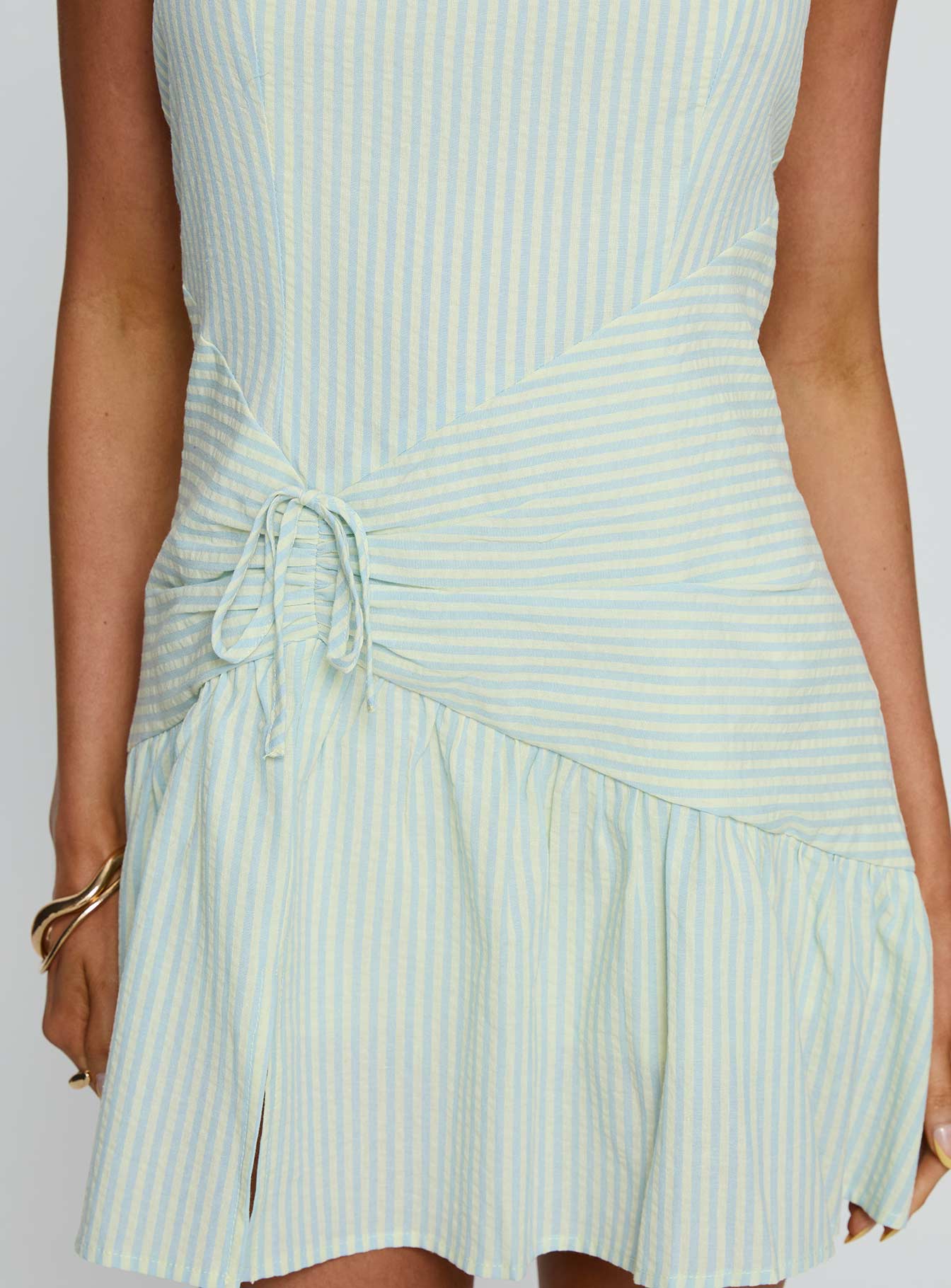 Allysia Halter Frill Detail Playsuit Blue / Green Stripe - Image 5