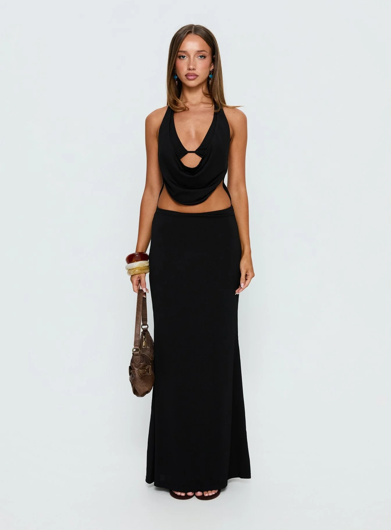 Almira Halter Plunge Maxi Dress Black - Image 7