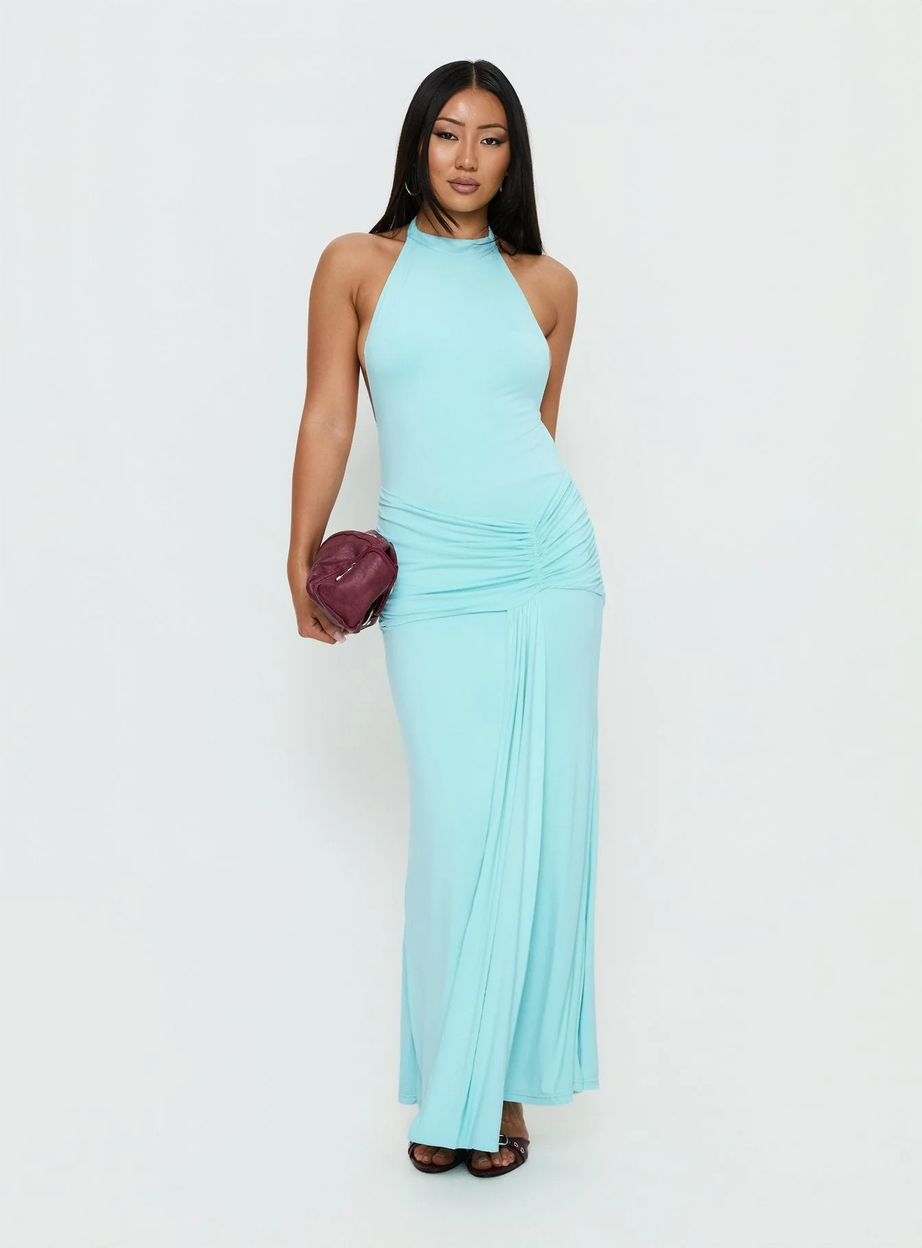 Aloise High Neck Draped Maxi Dress Cyan - Image 3