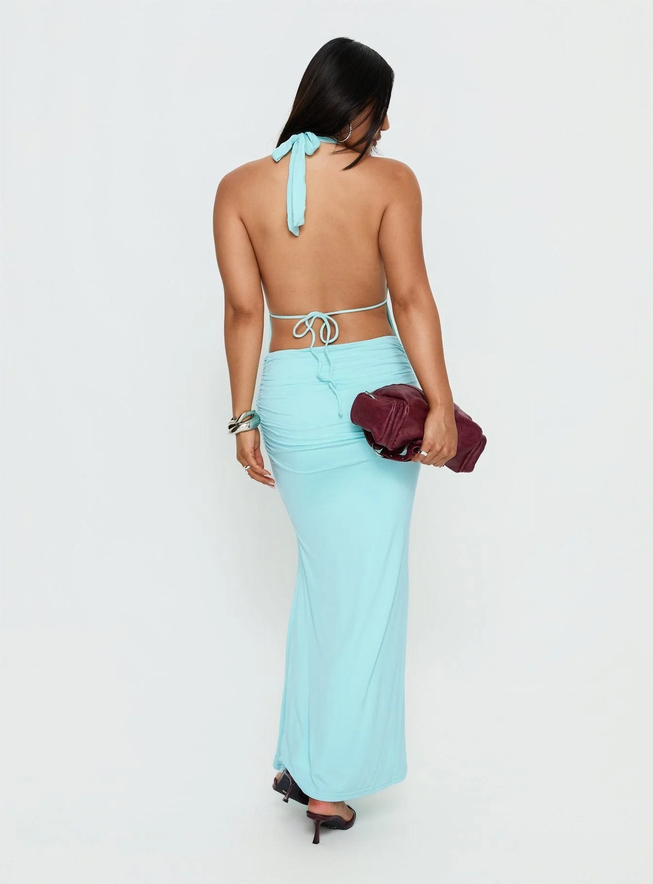 Aloise High Neck Draped Maxi Dress Cyan - Image 5