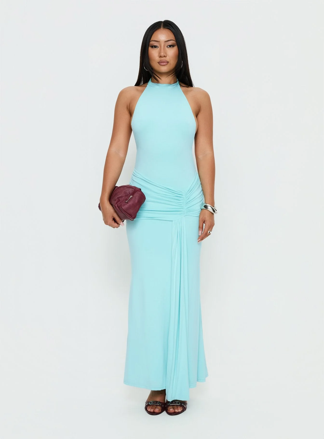 Aloise High Neck Draped Maxi Dress Cyan - Image 7