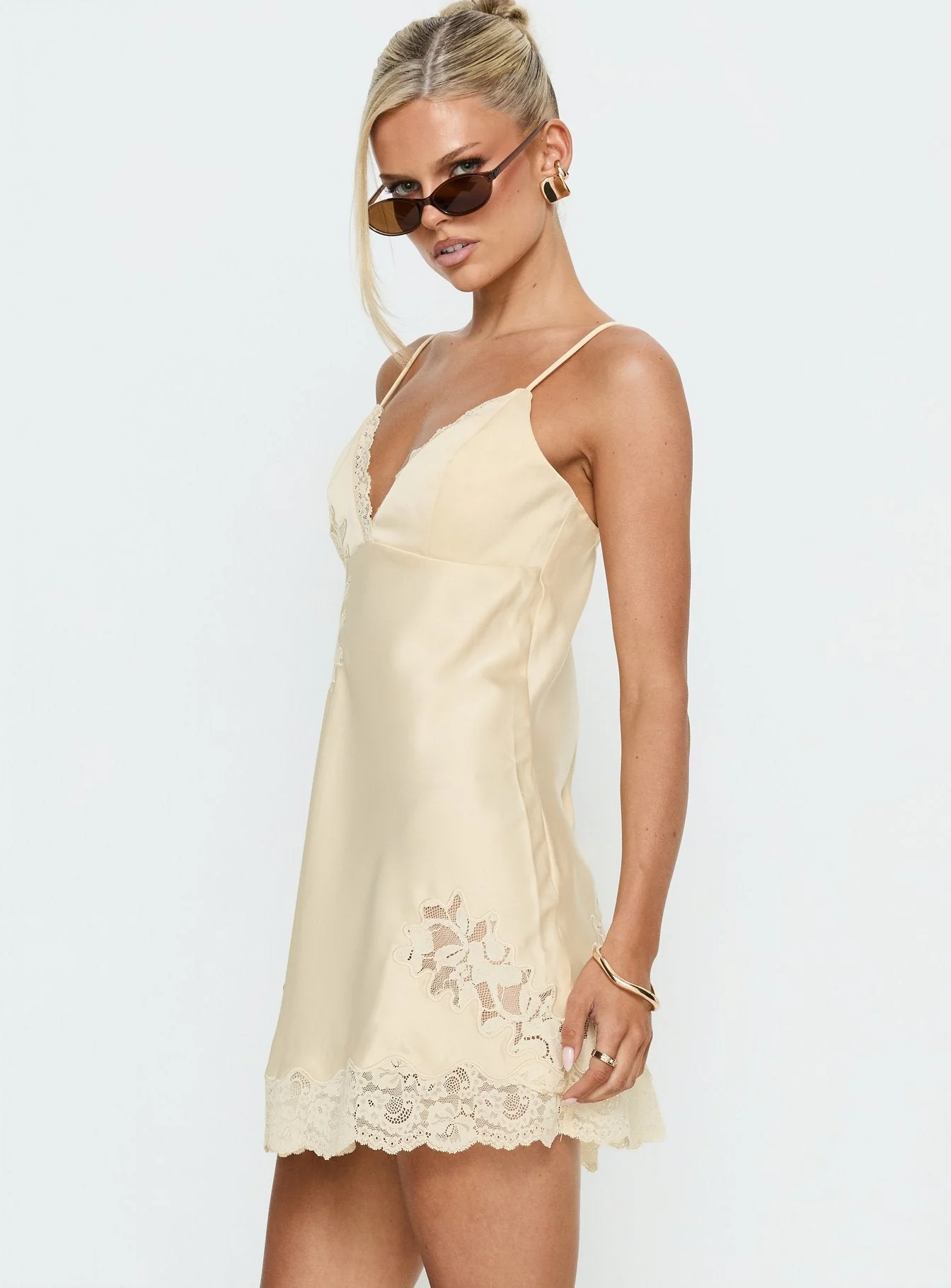Aloura Spliced Lace Mini Dress Butter - Image 4