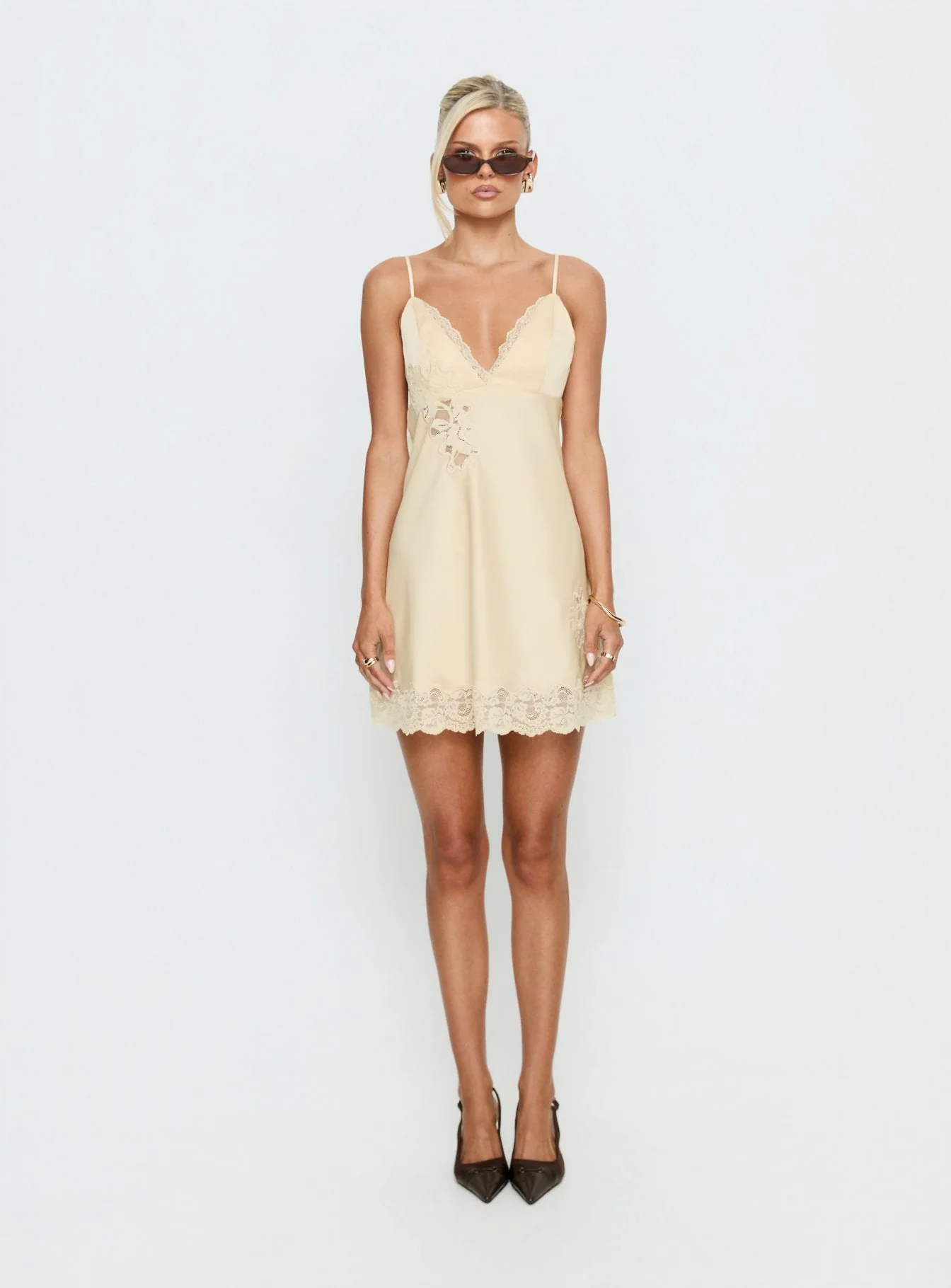 Aloura Spliced Lace Mini Dress Butter - Image 9