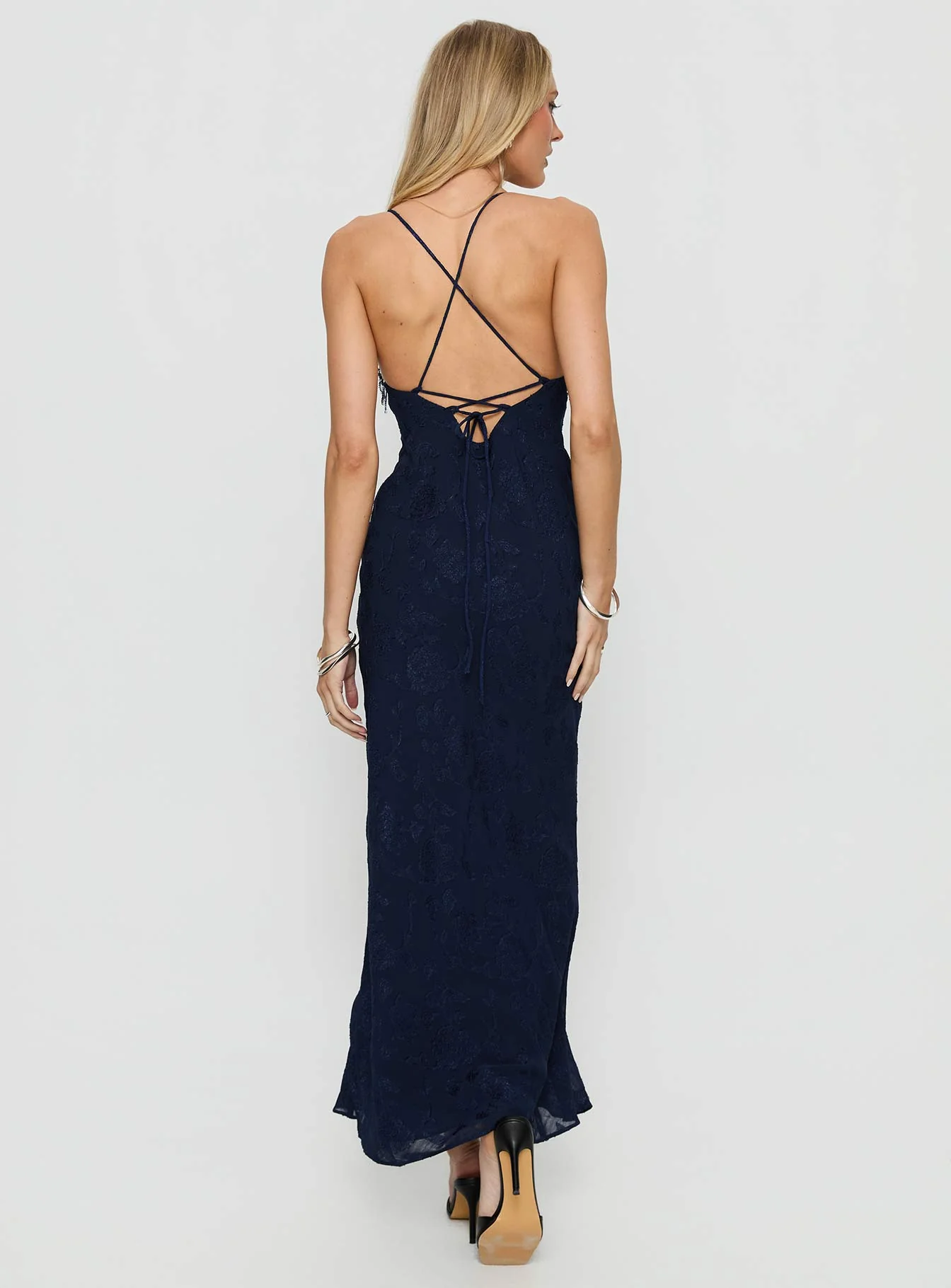 Alvera Fringe Beaded Maxi Dress Navy - Image 5