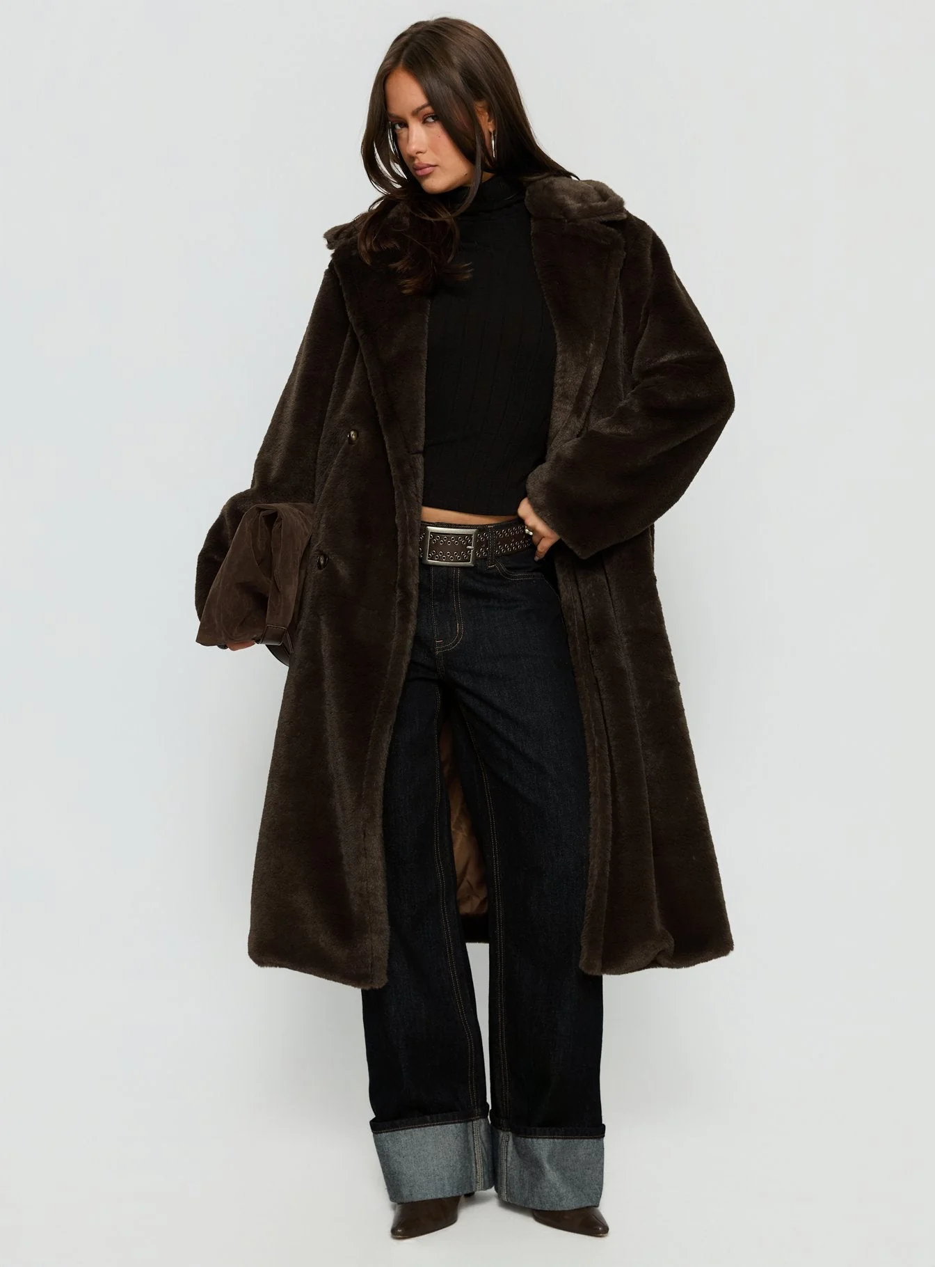 Alvie Longline Faux Fur Coat Brown - Image 2