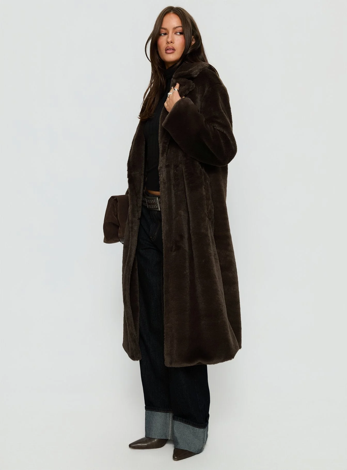 Alvie Longline Faux Fur Coat Brown - Image 4