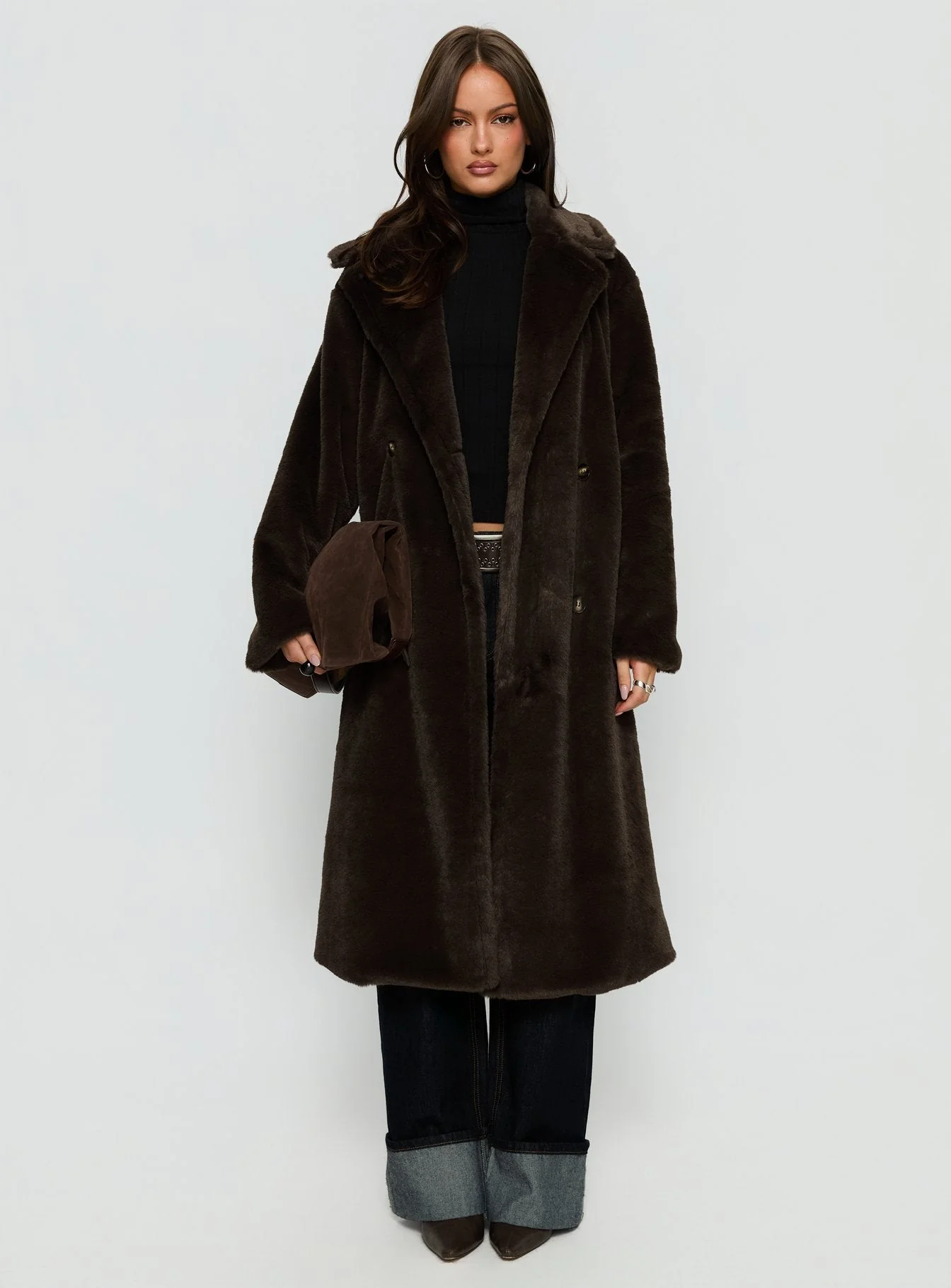 Alvie Longline Faux Fur Coat Brown - Image 7