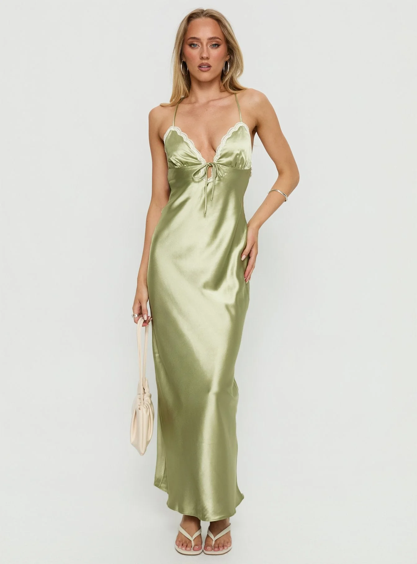 Alysa Lace Trim Halter Maxi Dress Green - Image 3