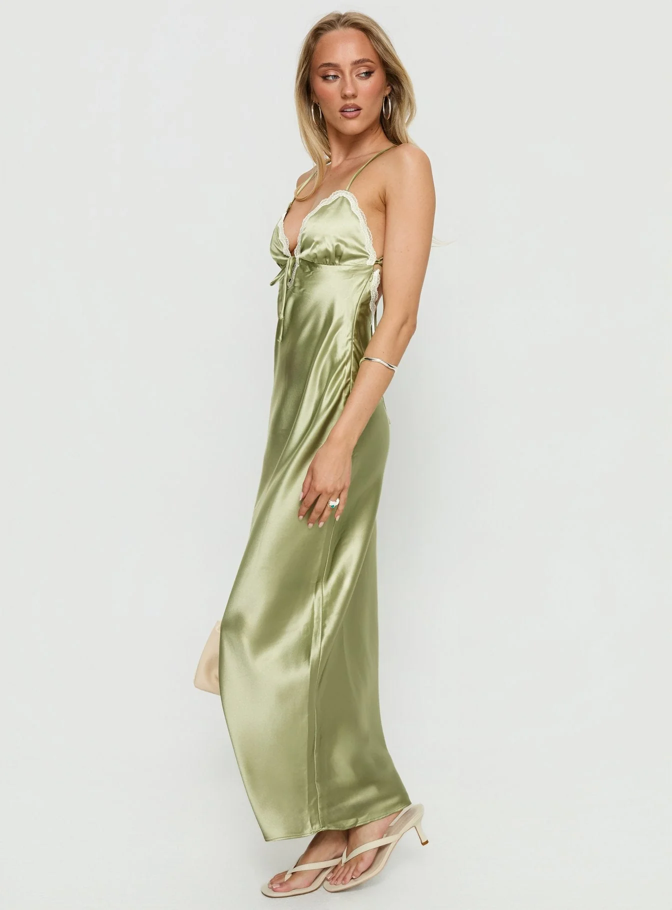 Alysa Lace Trim Halter Maxi Dress Green - Image 4