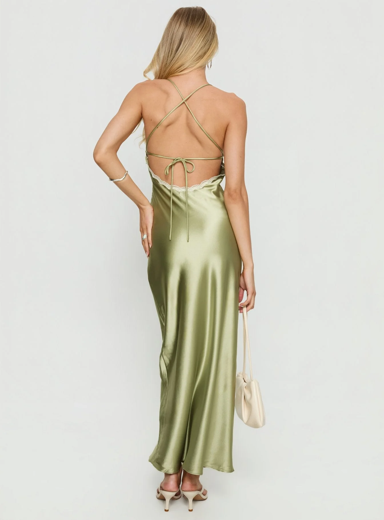 Alysa Lace Trim Halter Maxi Dress Green - Image 5